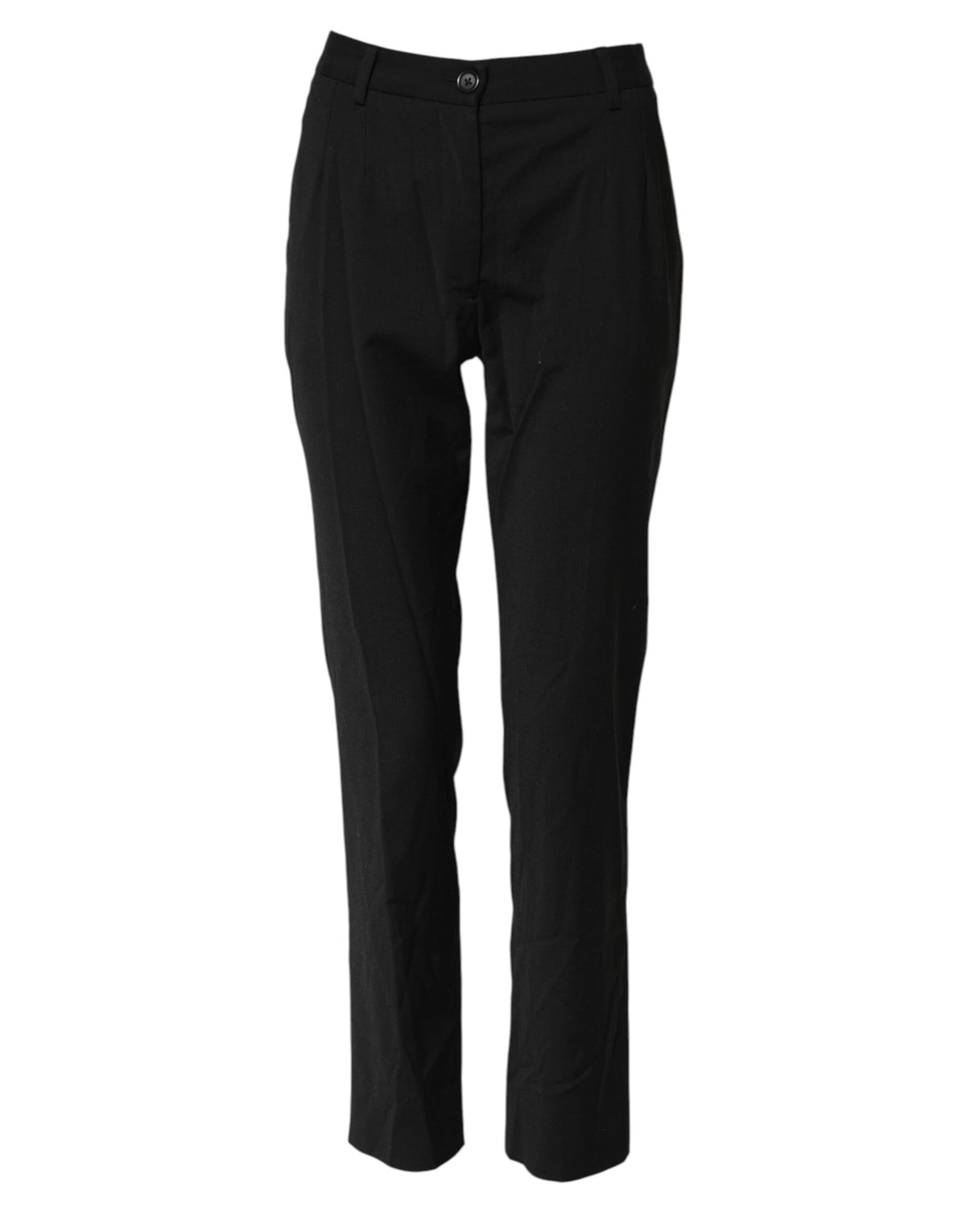 Indulge in the exquisite Dolce & Gabbana Black STAFF Mid Waist Tapered Pants, where luxurious virgin wool meets Italian craftsmanship for timeless elegance and refined allure.