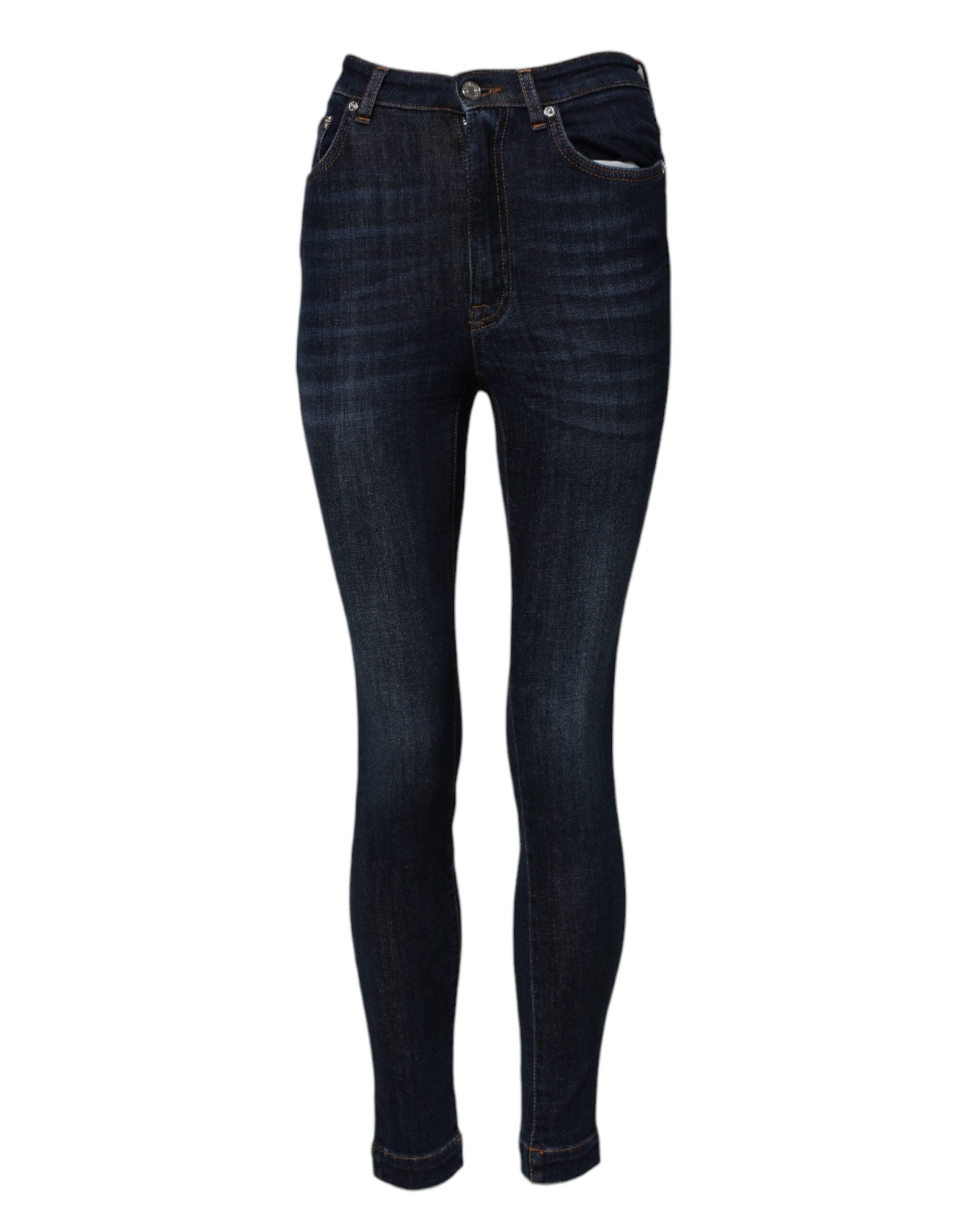 Elevate your wardrobe with Dolce & Gabbana Blue GRACE High Waist Skinny Denim Jeans, crafted in Italy from premium cotton blend for timeless sophistication and effortless allure.