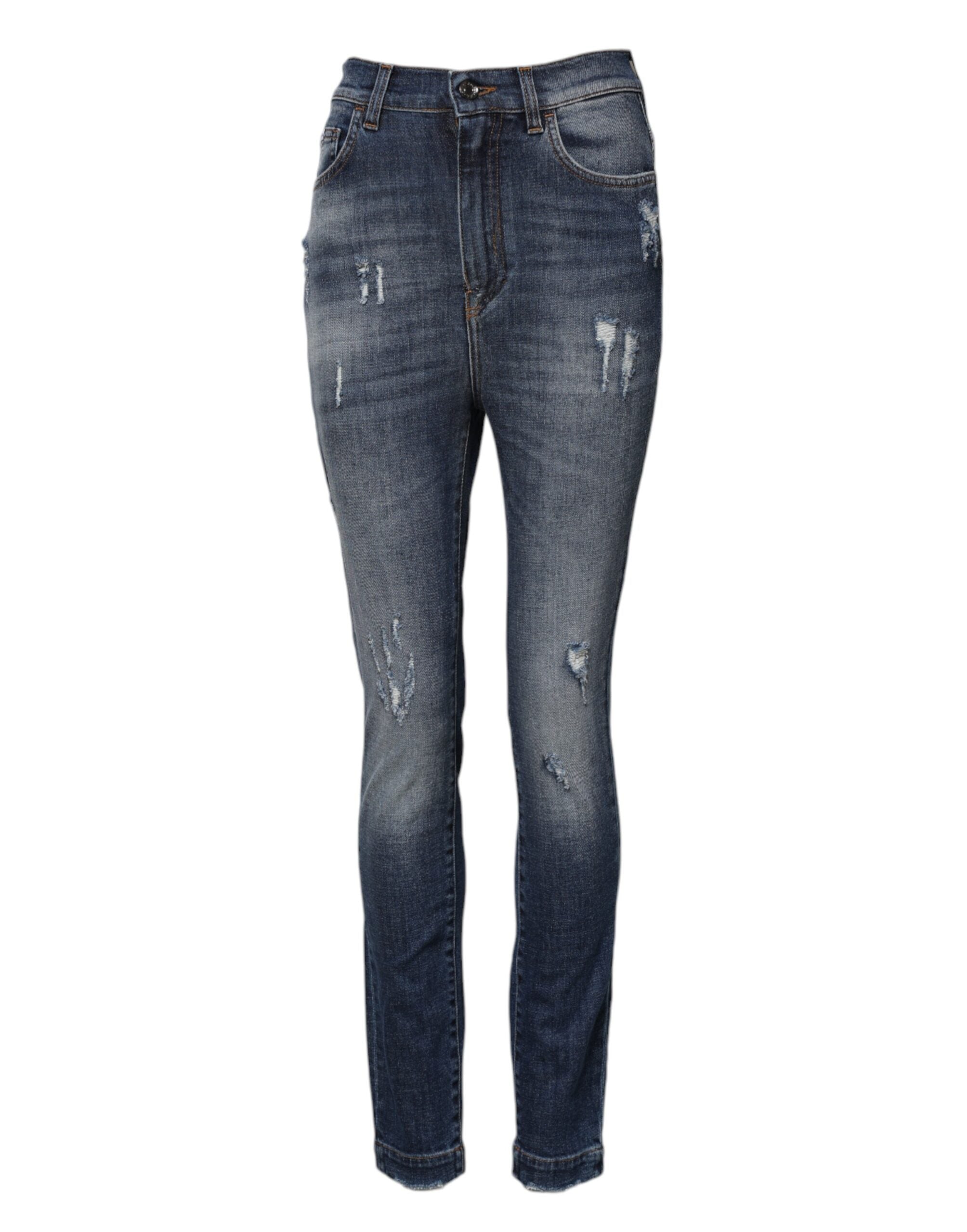 Indulge in the exquisite Dolce & Gabbana Blue Cotton HighWaist Skinny Denim Jeans, where Italian craftsmanship meets luxurious elegance, elevating your style with unique character.