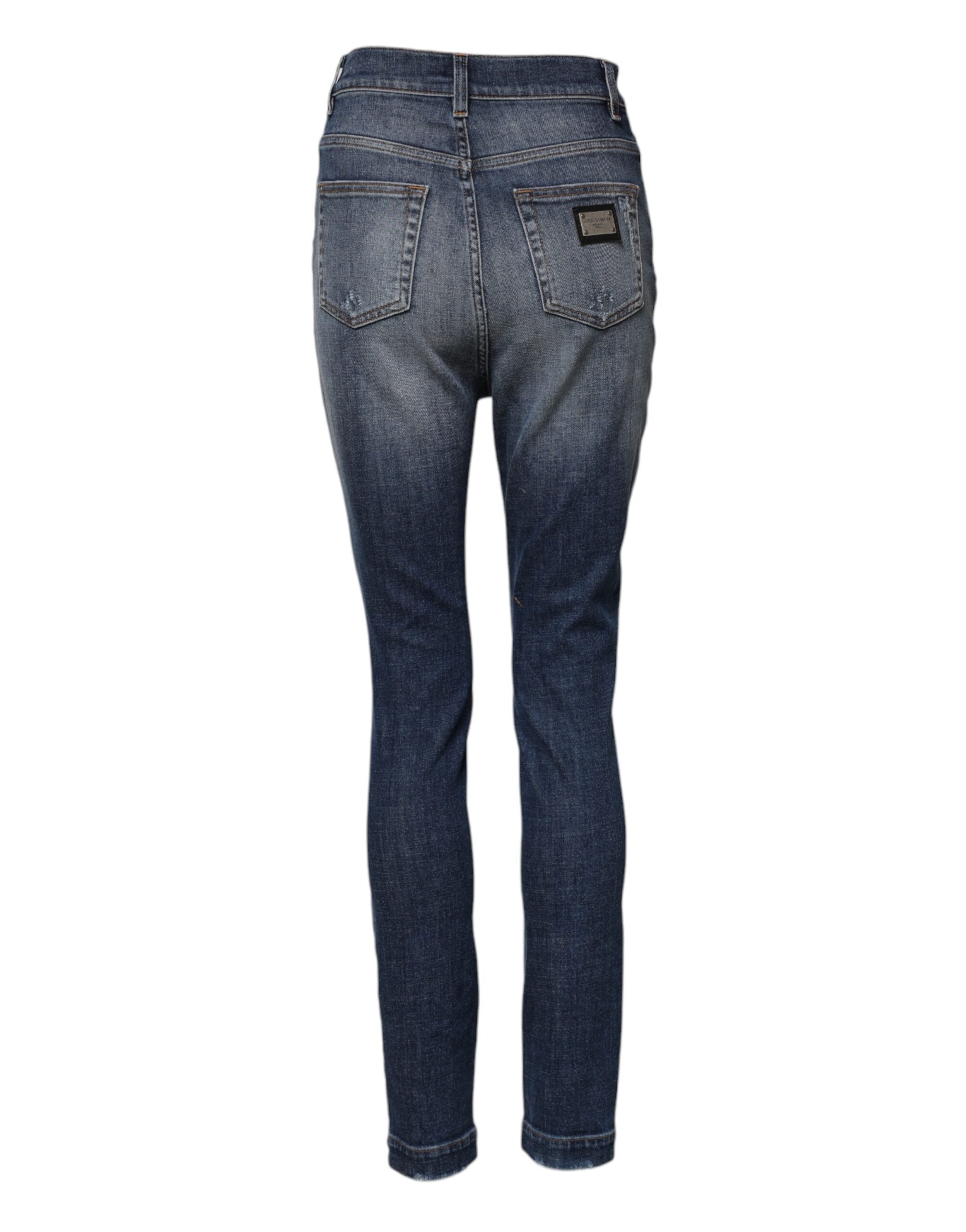 Indulge in the exquisite Dolce & Gabbana Blue Cotton HighWaist Skinny Denim Jeans, a testament to Italian craftsmanship that elevates your style with luxurious elegance.