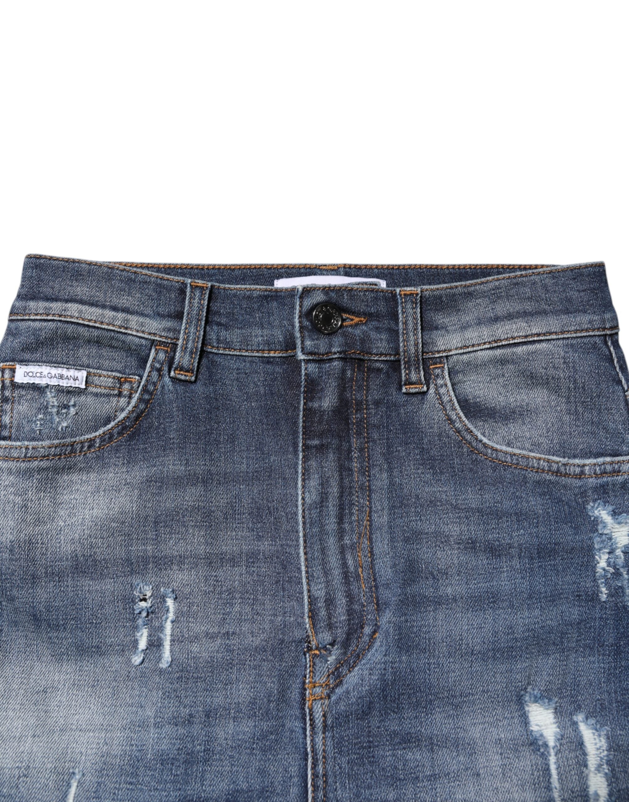 Indulge in the exquisite Dolce & Gabbana Blue Cotton HighWaist Skinny Denim Jeans, where Italian craftsmanship meets luxurious elegance for a captivating silhouette.