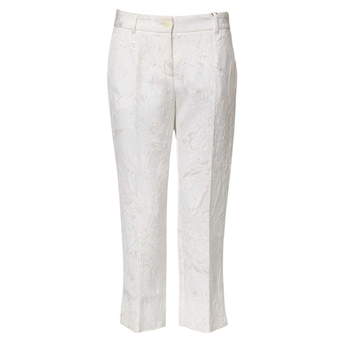 Indulge in the exquisite Dolce & Gabbana White Cotton Floral Jacquard Pants, where Italian craftsmanship meets modern elegance for a luxurious statement.