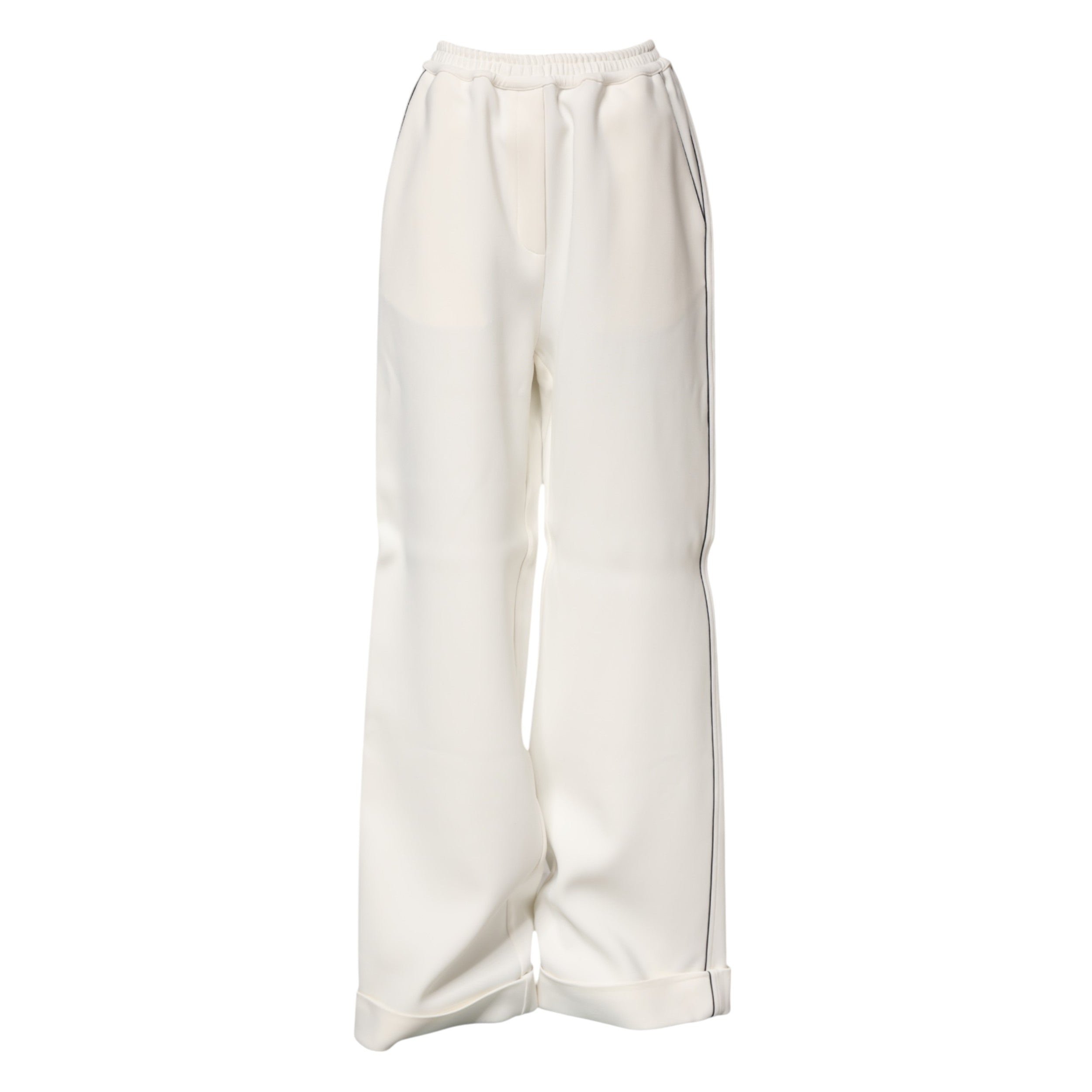 Elevate your wardrobe with Dolce & Gabbana's White Viscose Wide Leg Pull On Pants, a masterpiece of Italian craftsmanship that embodies timeless elegance and luxurious comfort.