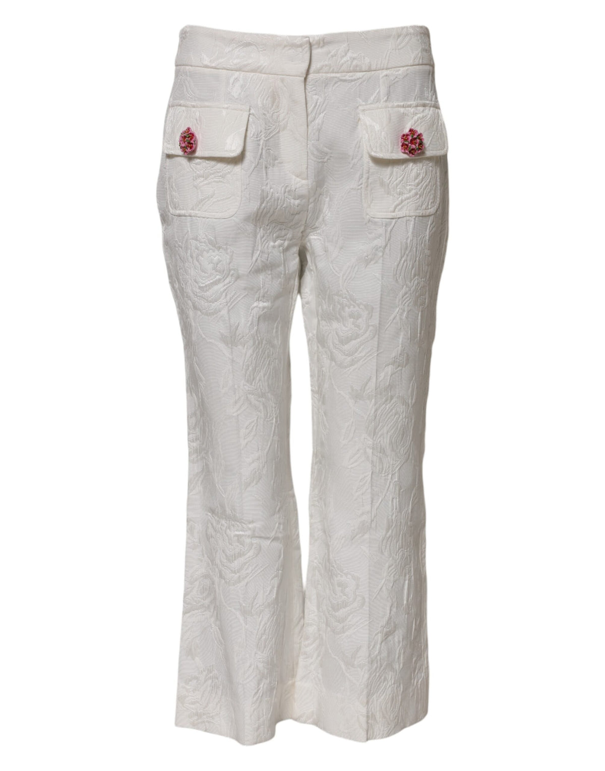 Elevate your style with Dolce & Gabbana's White Cotton Floral Jacquard Pants, a masterpiece of Italian craftsmanship that embodies elegance and allure for every occasion.