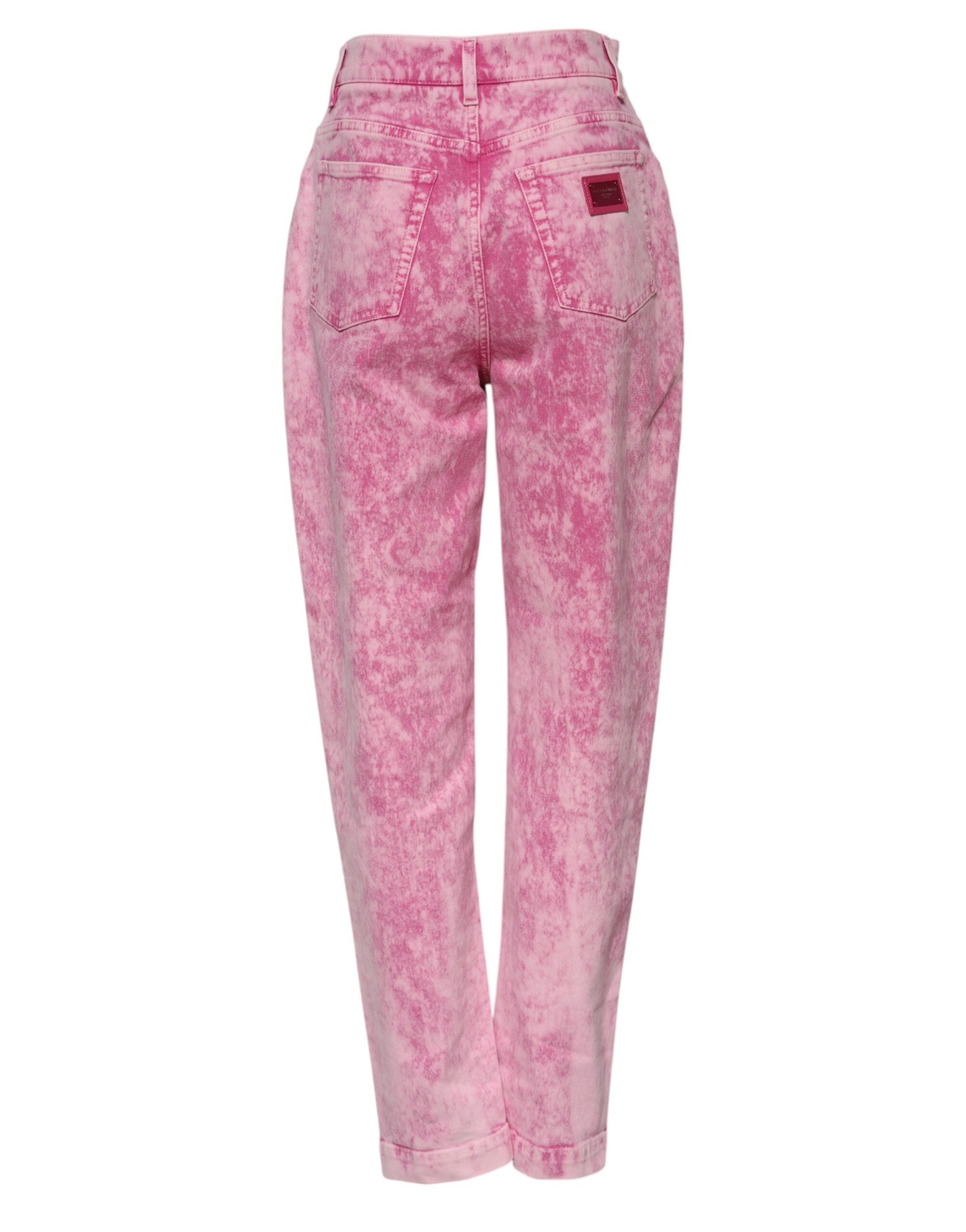 Indulge in the exquisite craftsmanship of Dolce & Gabbana's Pink Tie Dye High Waist Tapered Denim Jeans, where luxury and contemporary Italian design unite for the discerning individual.