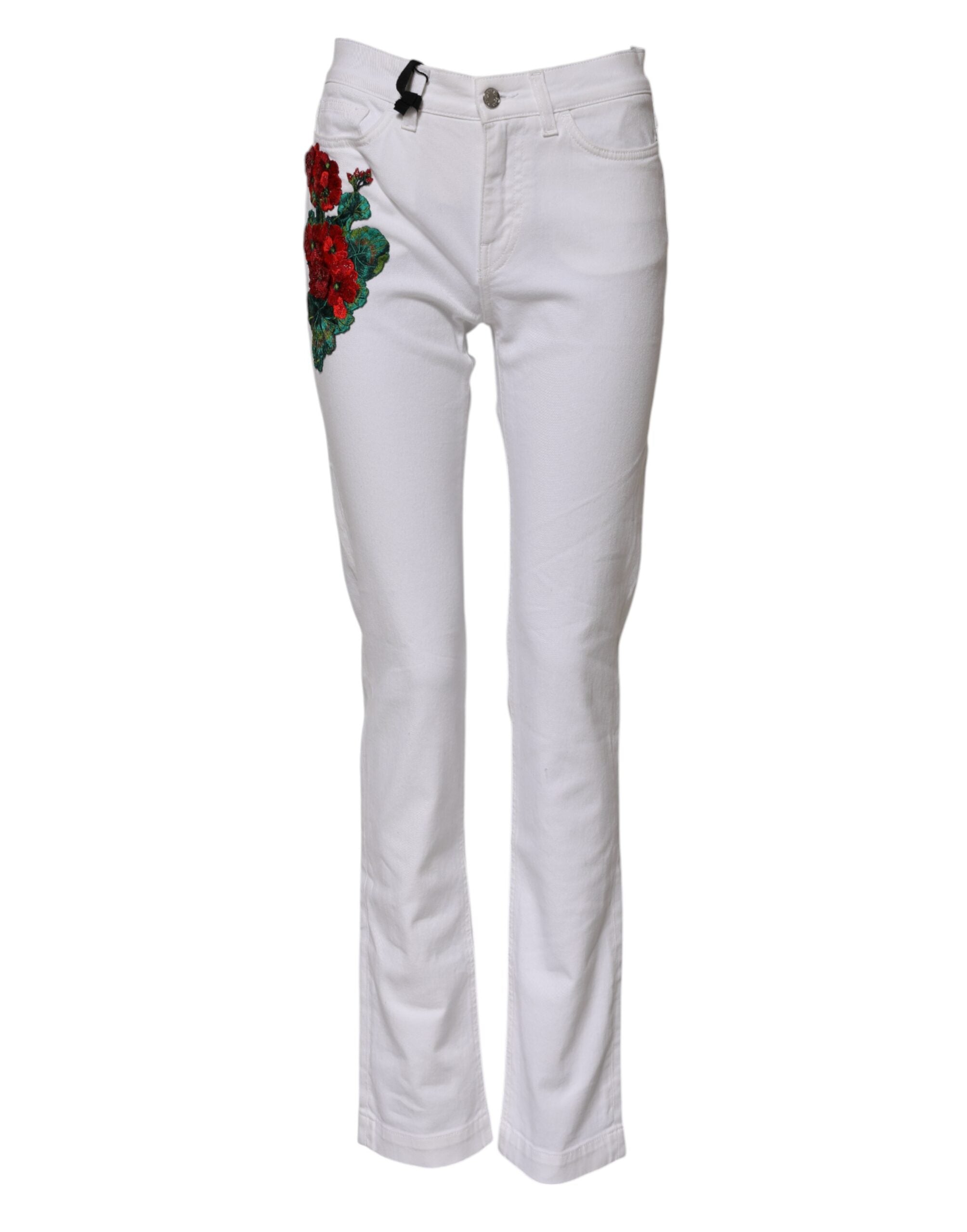 Elevate your style with Dolce & Gabbana's White Floral Embroidery GIRLY Denim Jeans, where exquisite craftsmanship meets luxurious comfort in a timeless Italian design.
