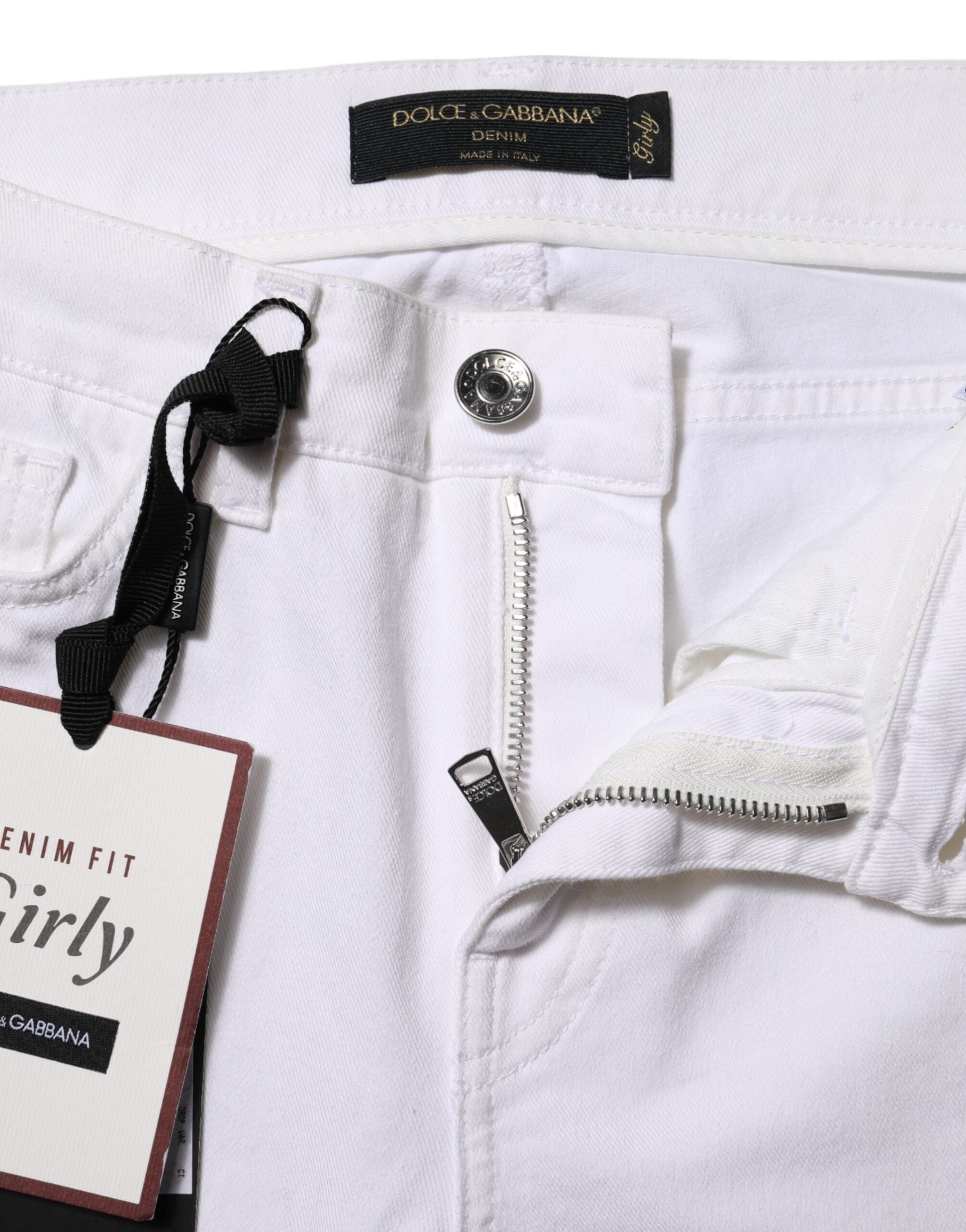 Elevate your style with Dolce & Gabbana's White Floral Embroidery GIRLY Denim Jeans, where exquisite Italian craftsmanship meets luxurious comfort for the discerning fashion lover.