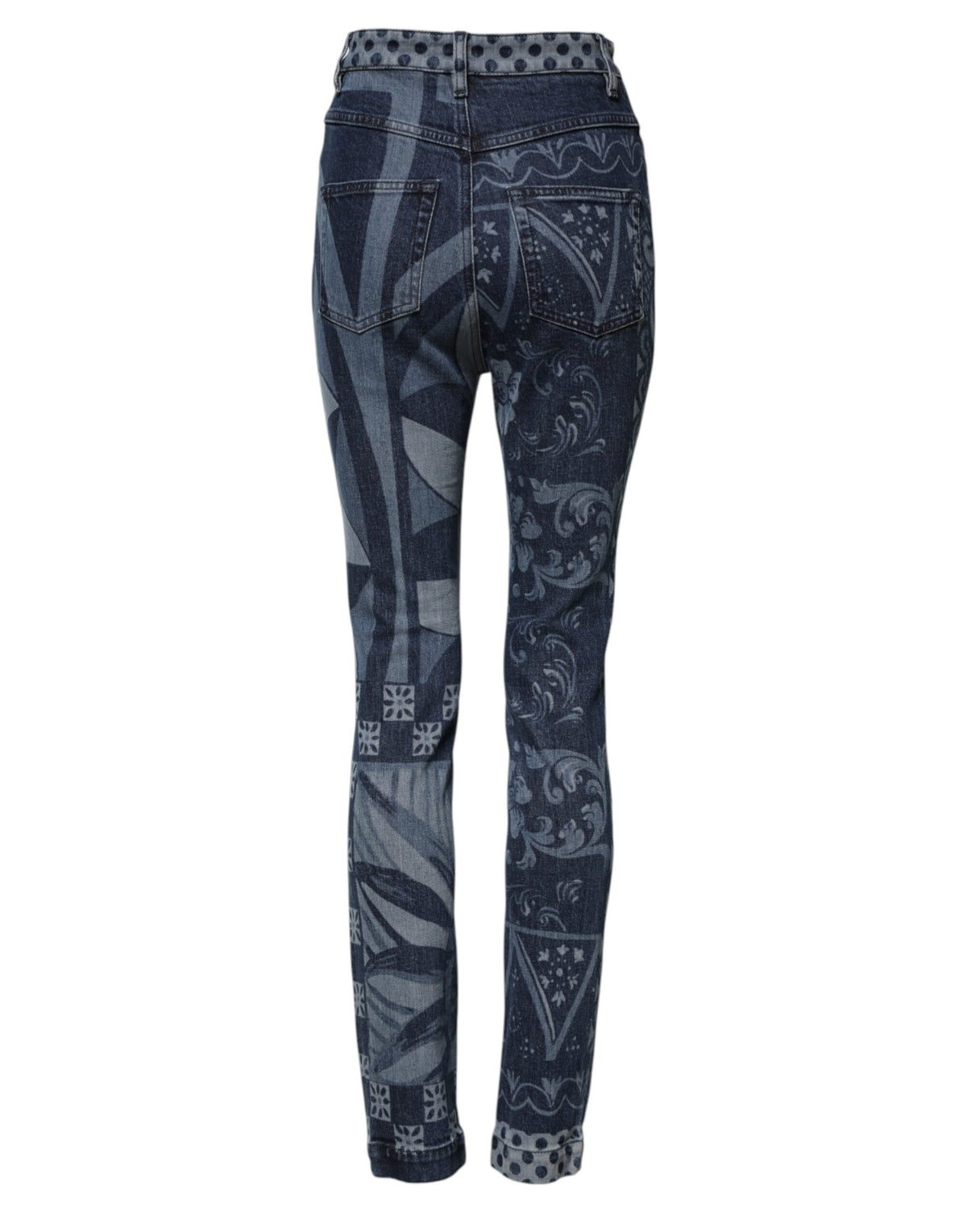 Elevate your wardrobe with Dolce & Gabbana's Blue Graphic Print Cotton Skinny Denim Jeans, a masterpiece of Italian craftsmanship that embodies luxury and sophistication.