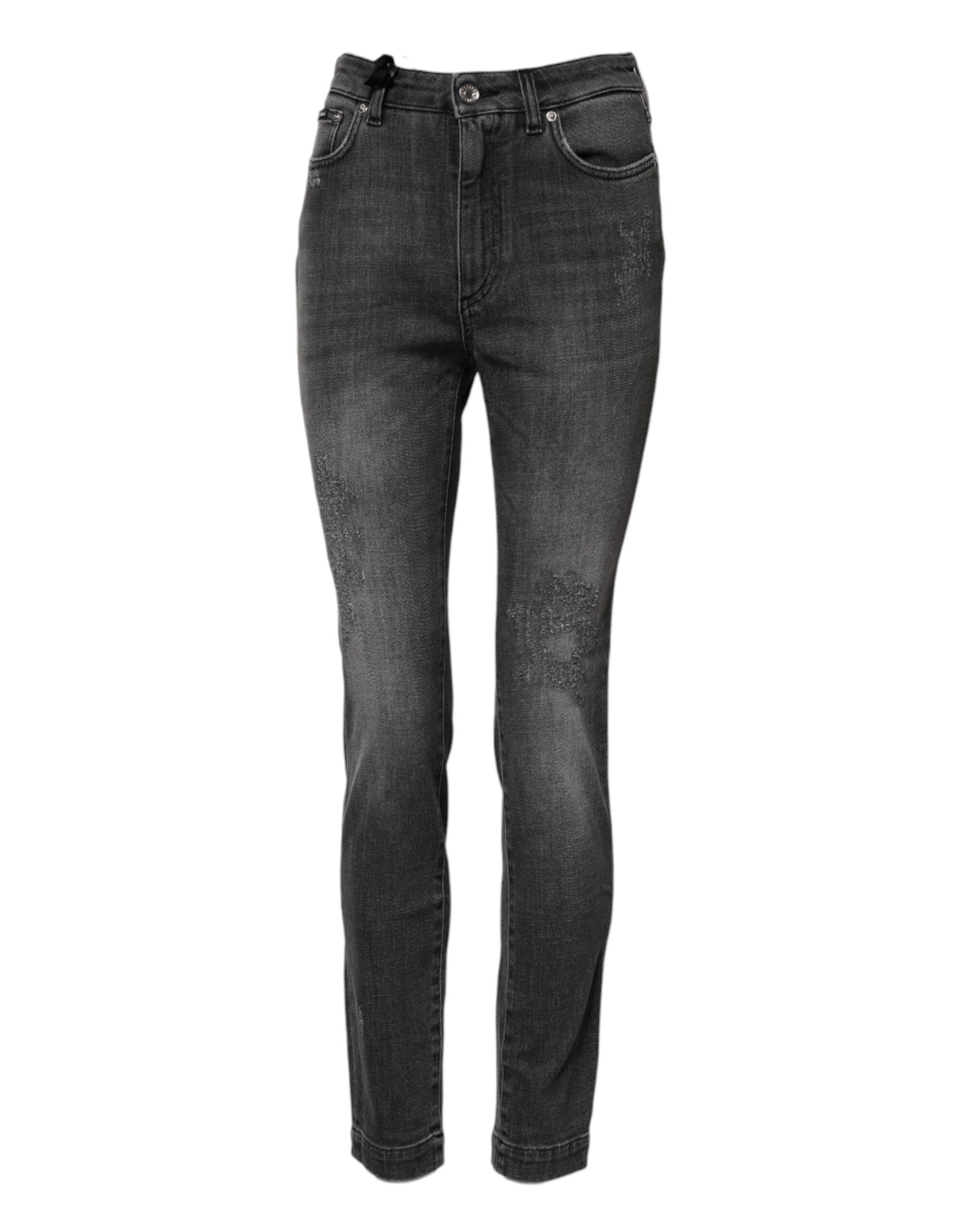 Elevate your style with the Dolce & Gabbana Dark Gray AUDREY Cotton Skinny Denim Jeans, where Italian craftsmanship meets luxurious comfort for the discerning individual.