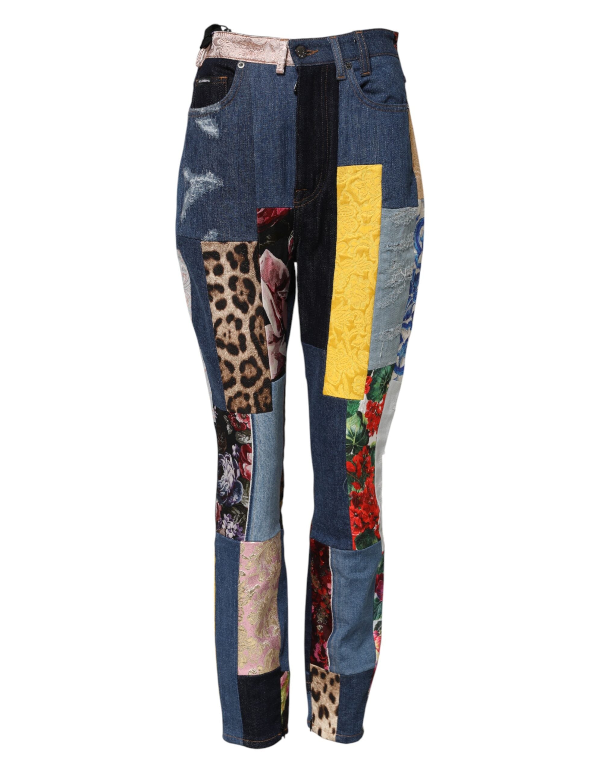 Indulge in the exquisite craftsmanship of Dolce & Gabbana's Multicolor Patchwork Skinny Denim Jeans, a luxurious blend of silk and cotton, perfect for the discerning individual.