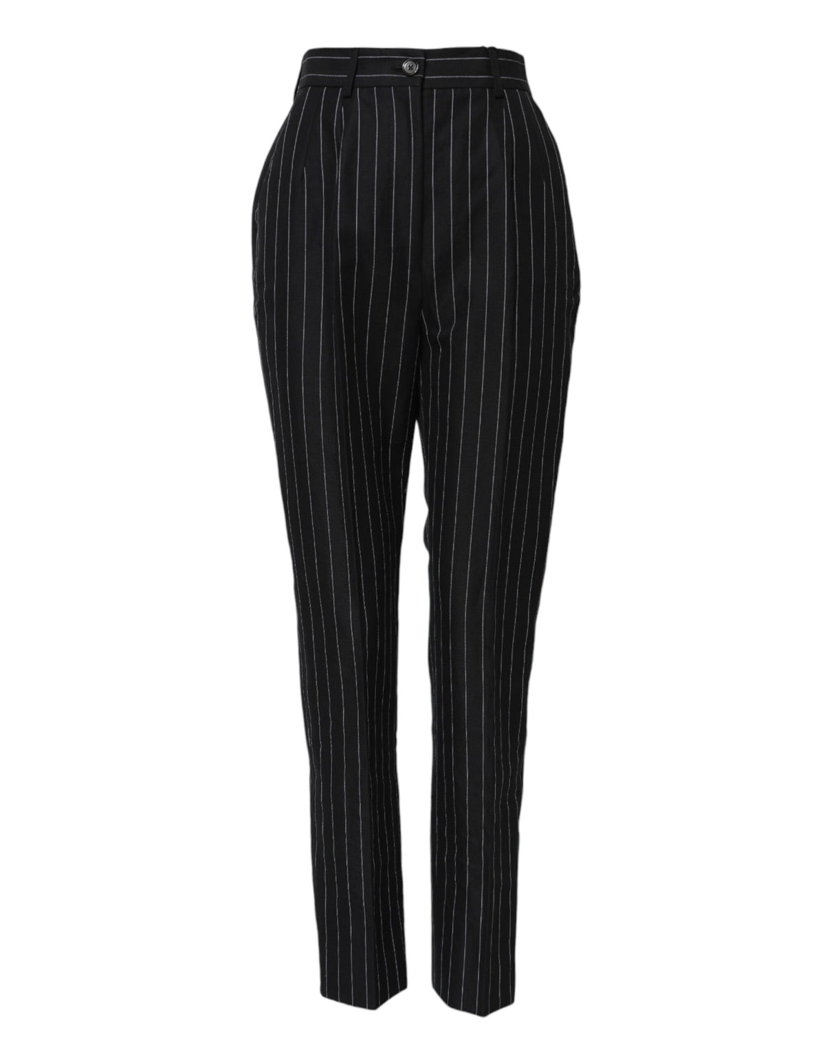 Experience the allure of Dolce & Gabbana's Black Stripes High Waist Tapered Pants, crafted from a luxurious linen-cotton blend, embodying timeless elegance and sophistication.
