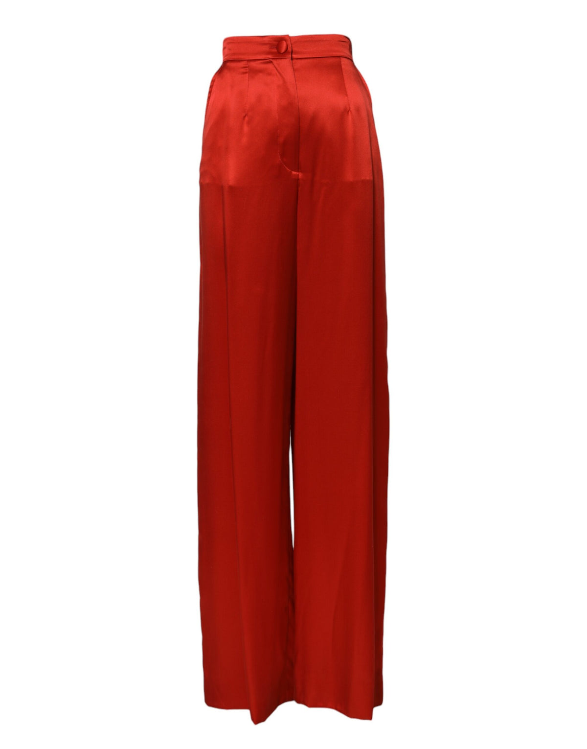 Experience the allure of Dolce & Gabbana's Red Satin High Waist Wide Leg Pants, crafted from 100% silk for a luxurious statement of elegance and sophistication.