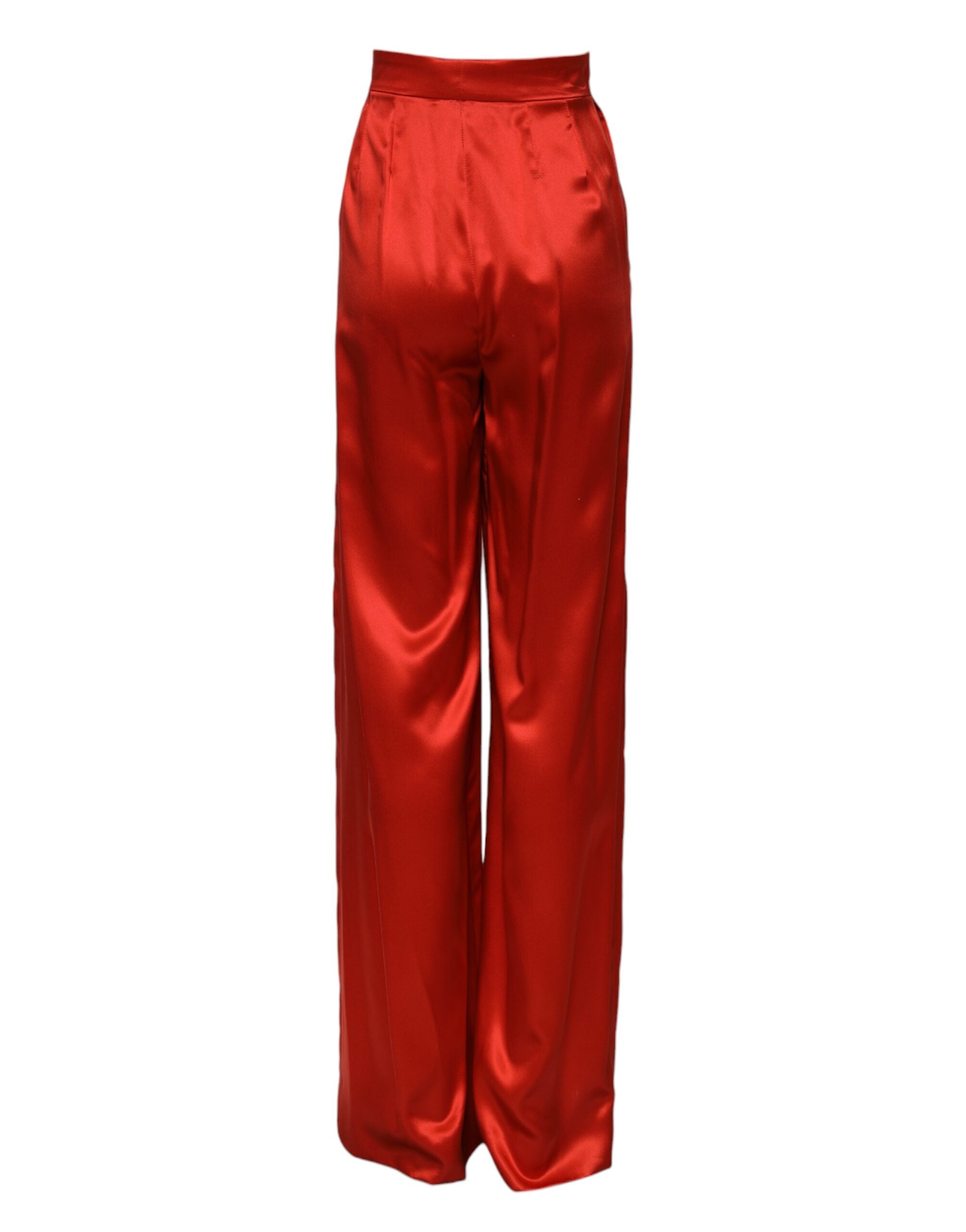 Experience the allure of Dolce & Gabbana's Red Satin High Waist Wide Leg Pants, a masterpiece in 100% silk that embodies sophistication and timeless elegance.
