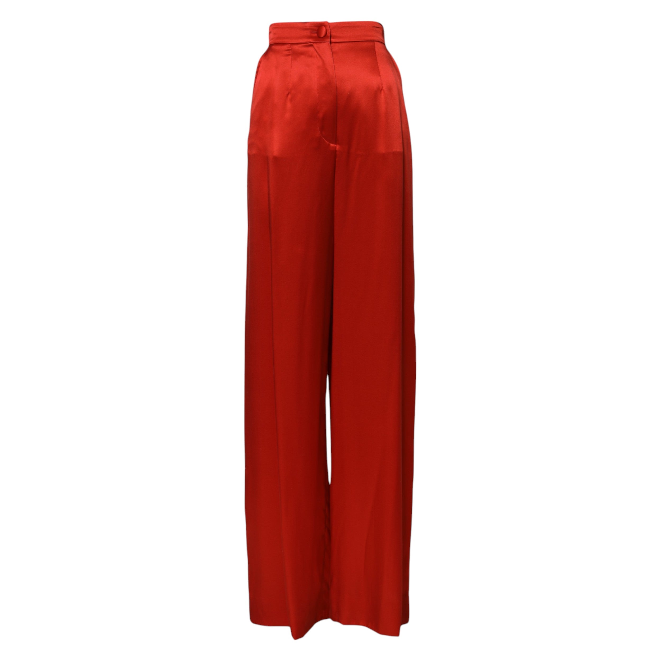 Experience the allure of Dolce & Gabbana's Red Satin High Waist Wide Leg Pants, where exquisite silk craftsmanship meets timeless elegance, perfect for any sophisticated occasion.