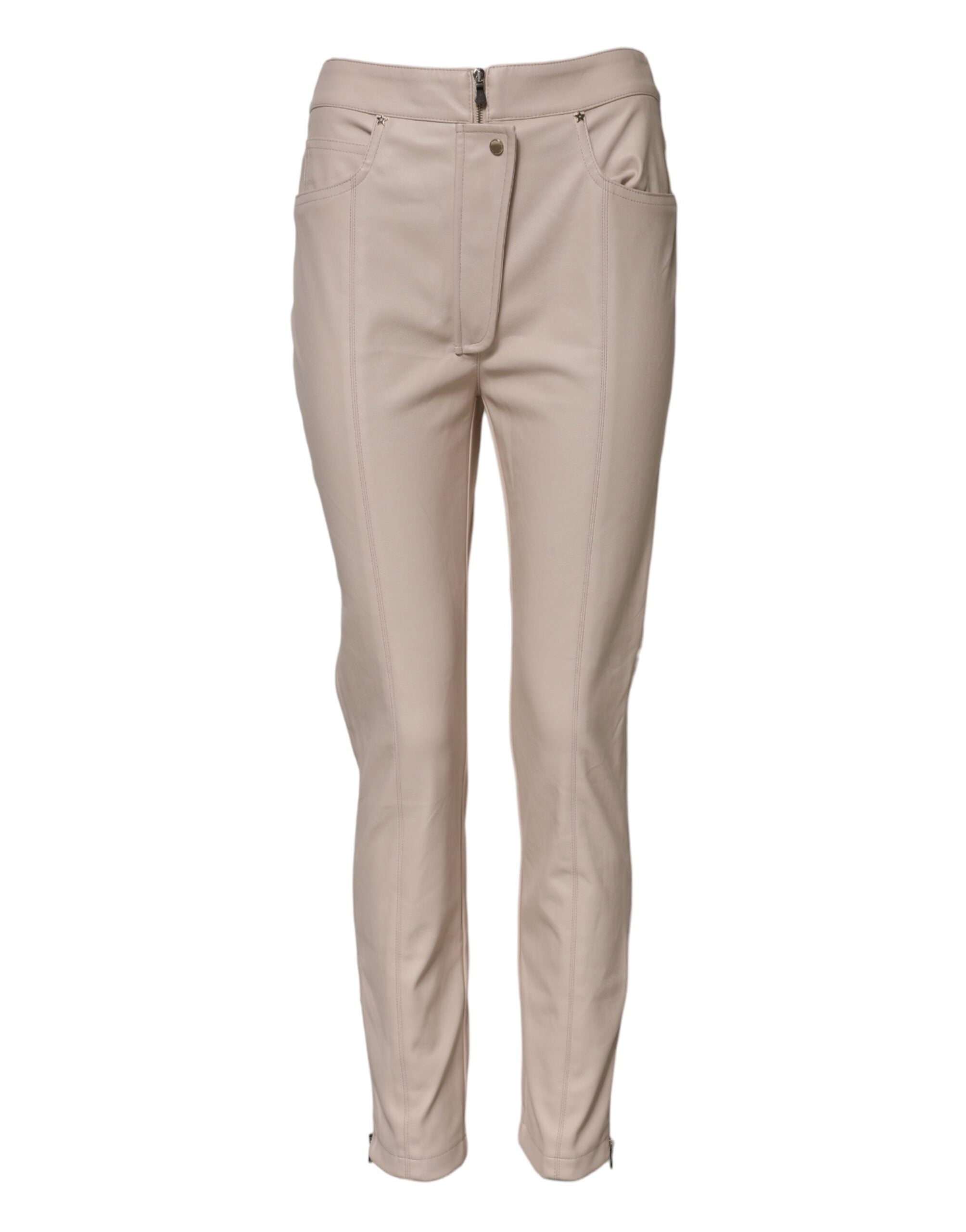 Elevate your wardrobe with Elisabetta Franchi's exquisite beige high waist tapered pants, a timeless blend of Italian craftsmanship and luxurious sophistication.