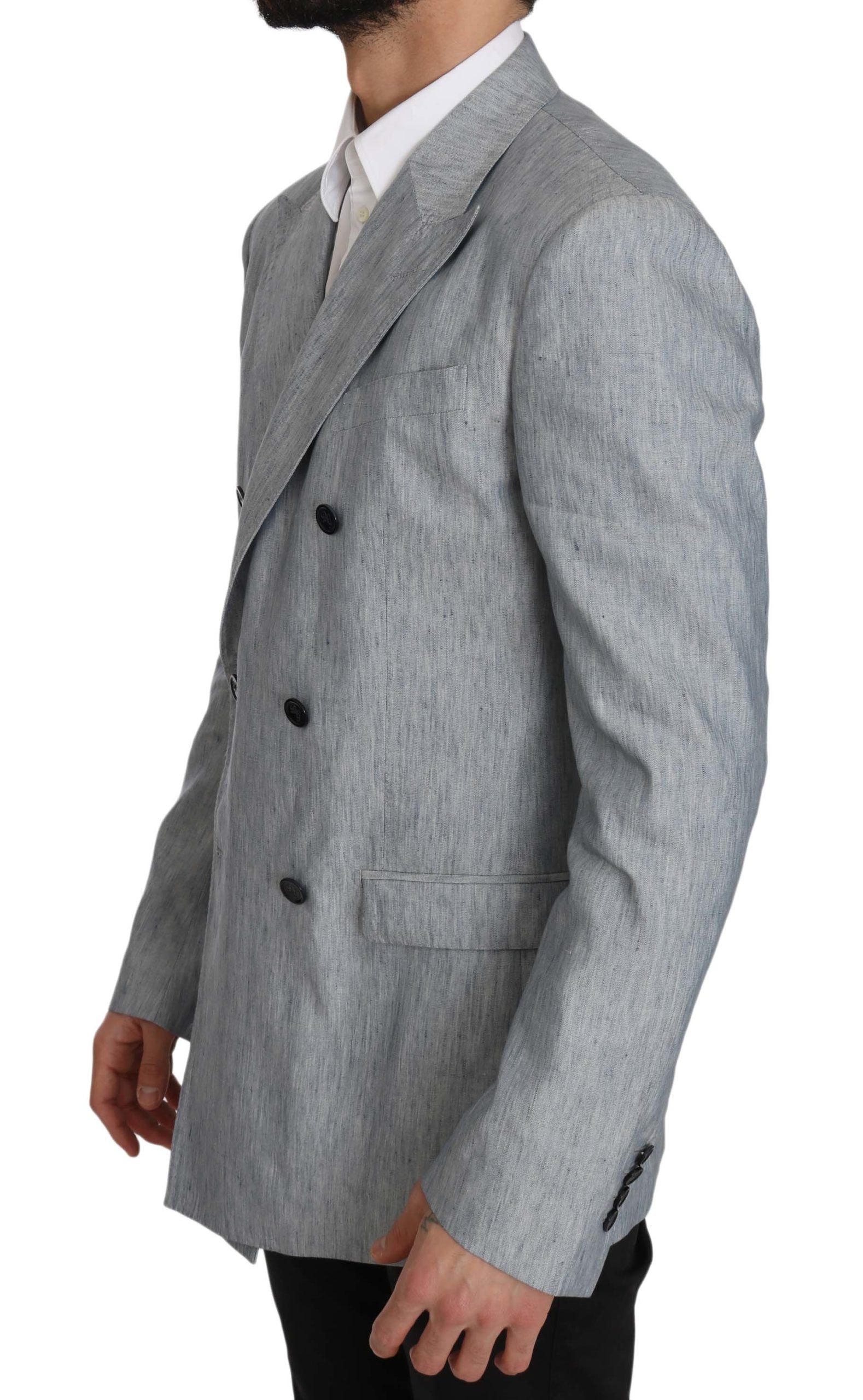 Elevate your wardrobe with the Dolce & Gabbana Blue Flax NAPOLI Jacket, a masterpiece of Italian craftsmanship blending flax and silk for timeless sophistication.
