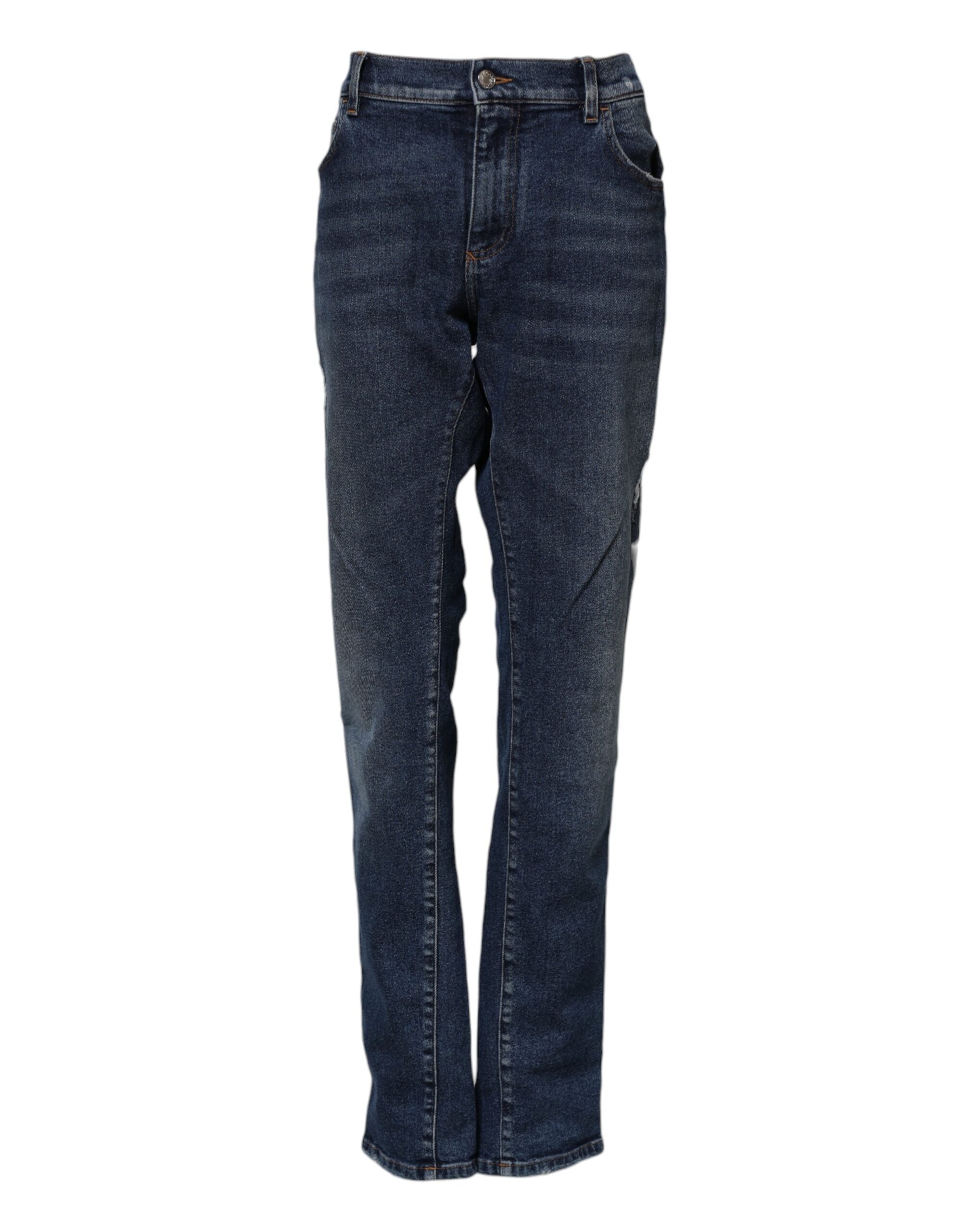 Elevate your wardrobe with Dolce & Gabbana's Blue Cotton Mid Waisted Straight Denim Jeans, crafted in Italy for timeless elegance and unparalleled sophistication.