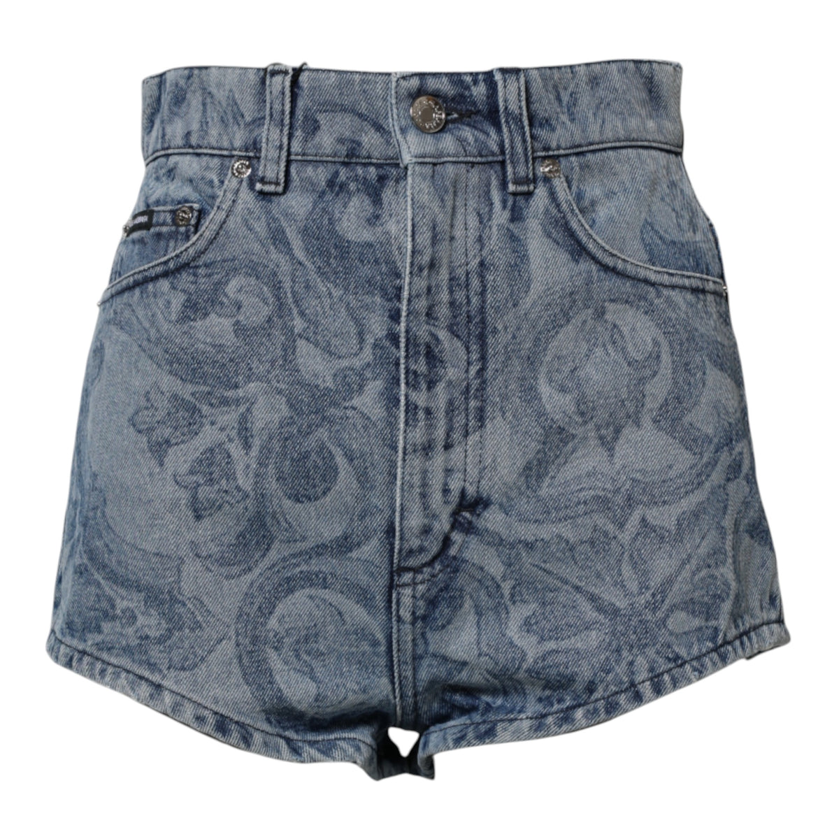 Discover the exquisite Dolce & Gabbana Blue Floral Print Denim Cotton Hot Pants, a luxurious blend of Italian craftsmanship and vibrant elegance, perfect for the discerning individual.