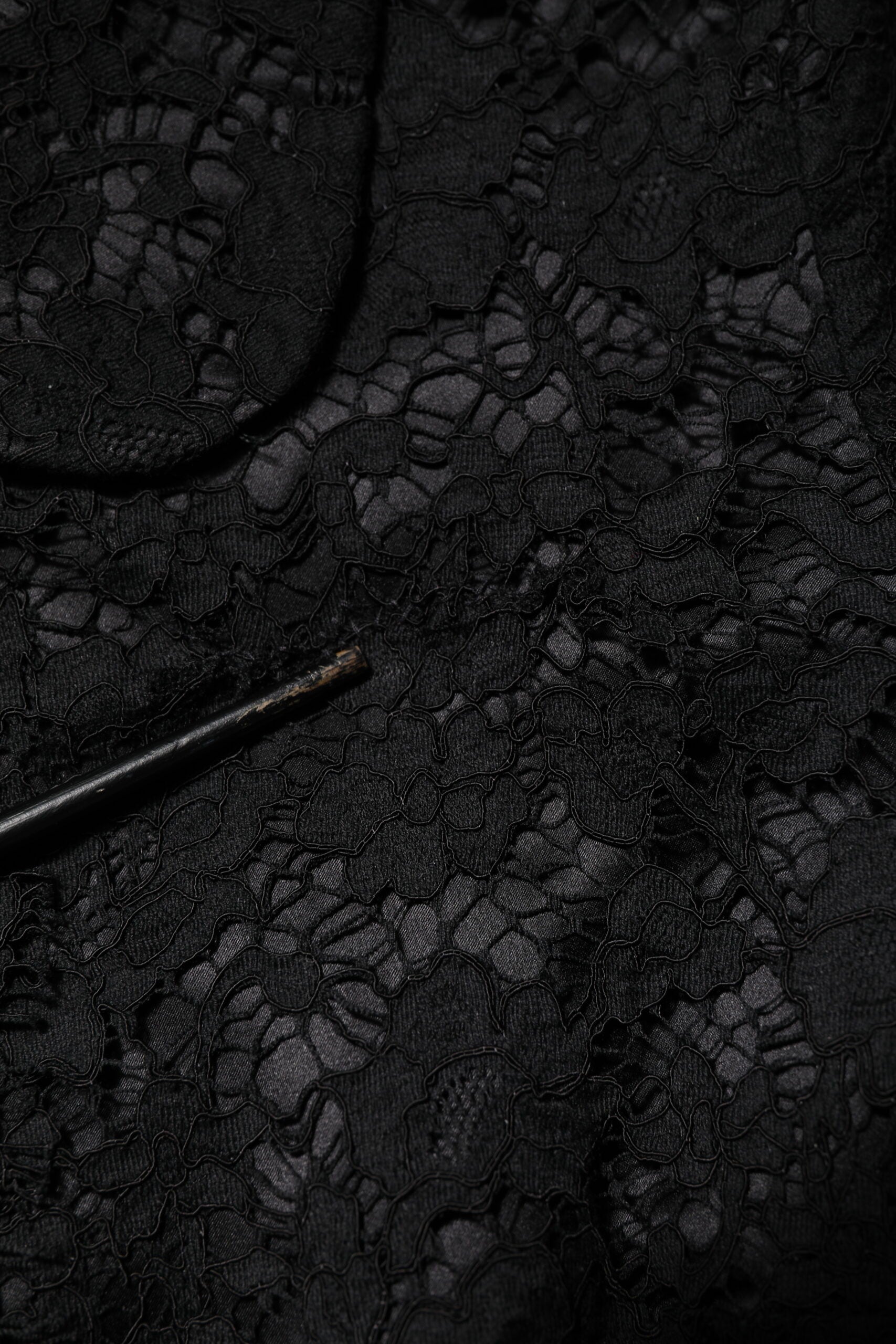 Dolce & Gabbana Black Floral Lace Cotton Collared Jacket