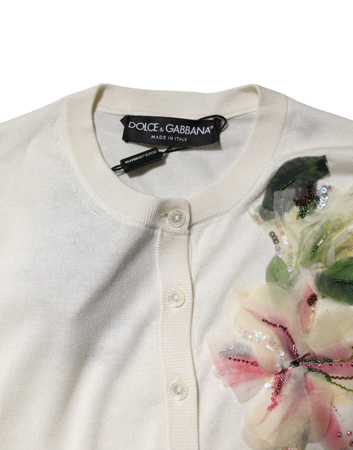 Dolce & Gabbana Silk Lily Embellished Cardigan Sweater