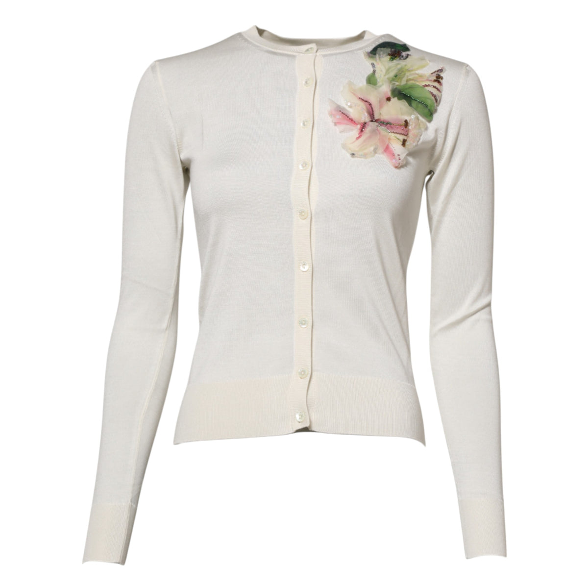 Dolce & Gabbana Silk Lily Embellished Cardigan Sweater Elegance