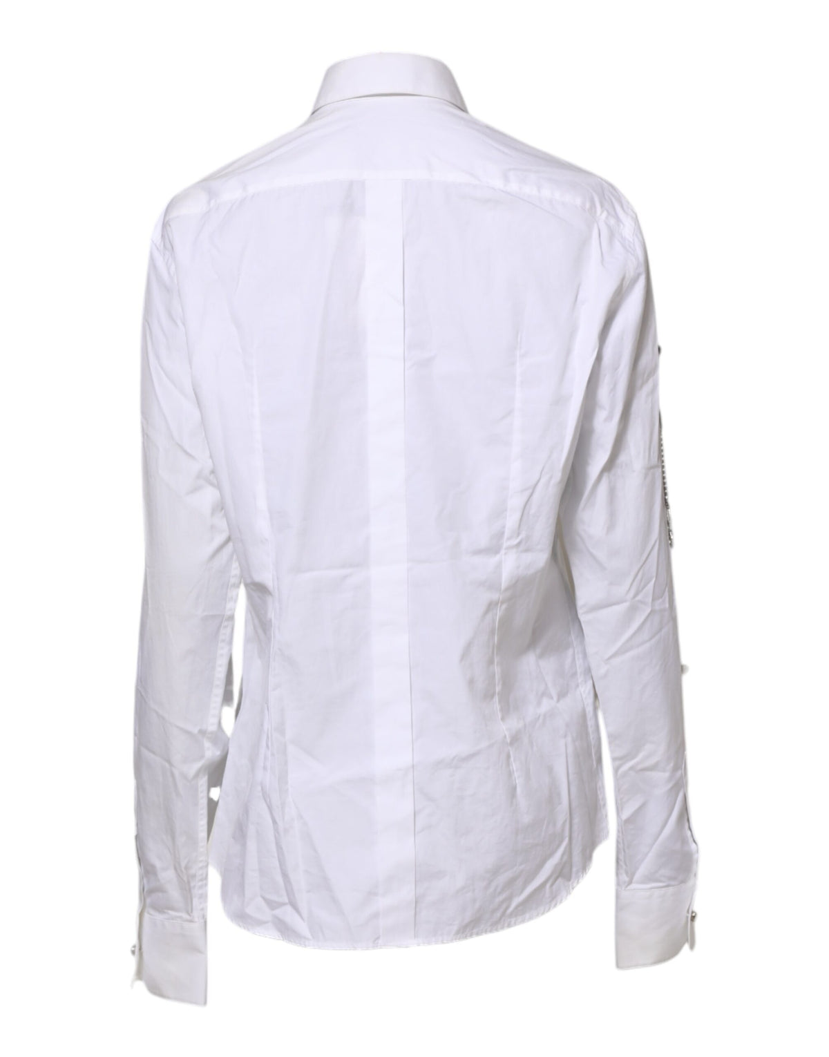Elevate your wardrobe with the Dolce & Gabbana White Crystal Embellished Collared Shirt Top, a timeless piece of exquisite craftsmanship in luxurious cotton, perfect for sophisticated allure.