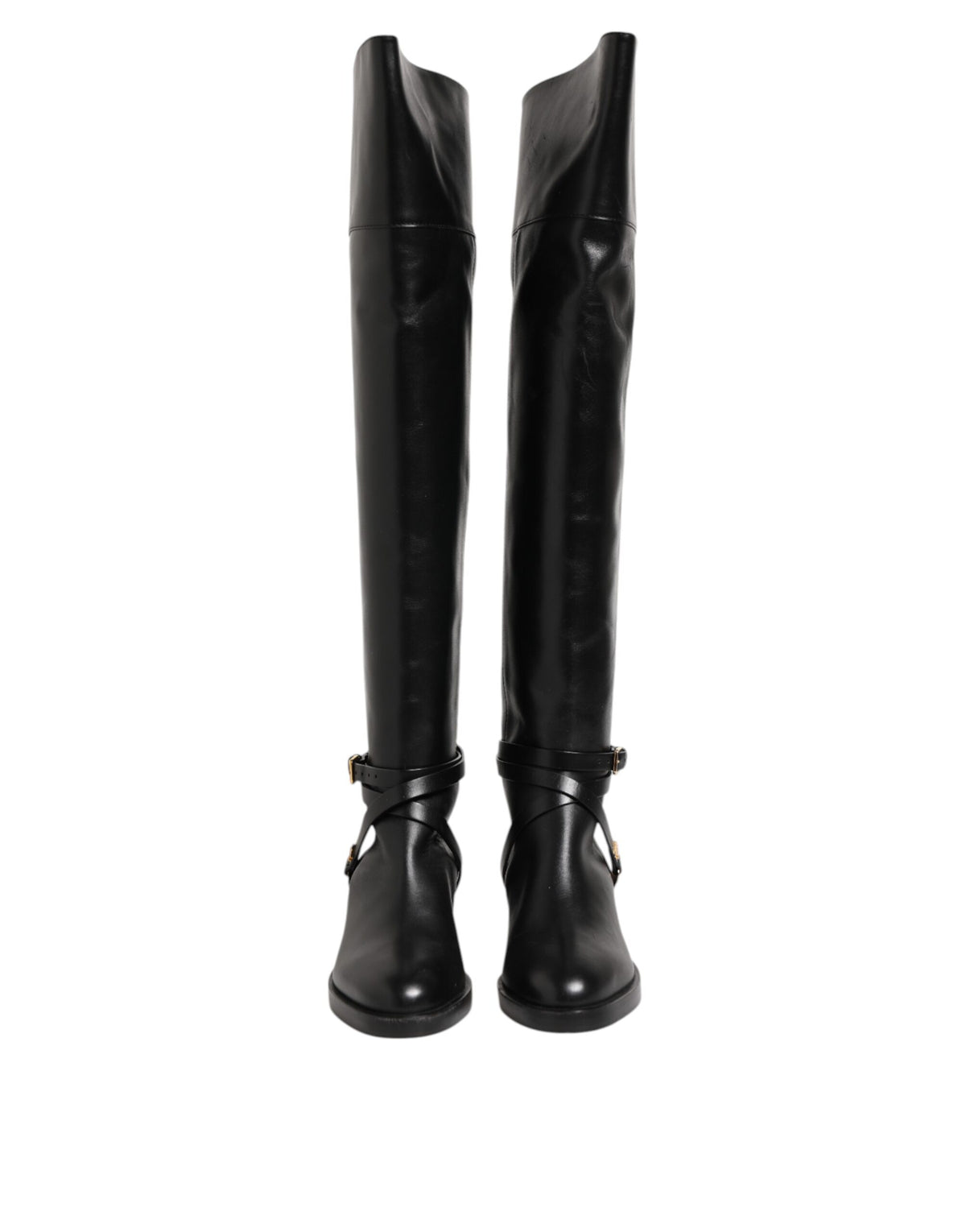 Step into unparalleled elegance with Elisabetta Franchi's Black Leather Buckled High Boots, where exquisite Italian craftsmanship meets timeless sophistication for the discerning connoisseur.