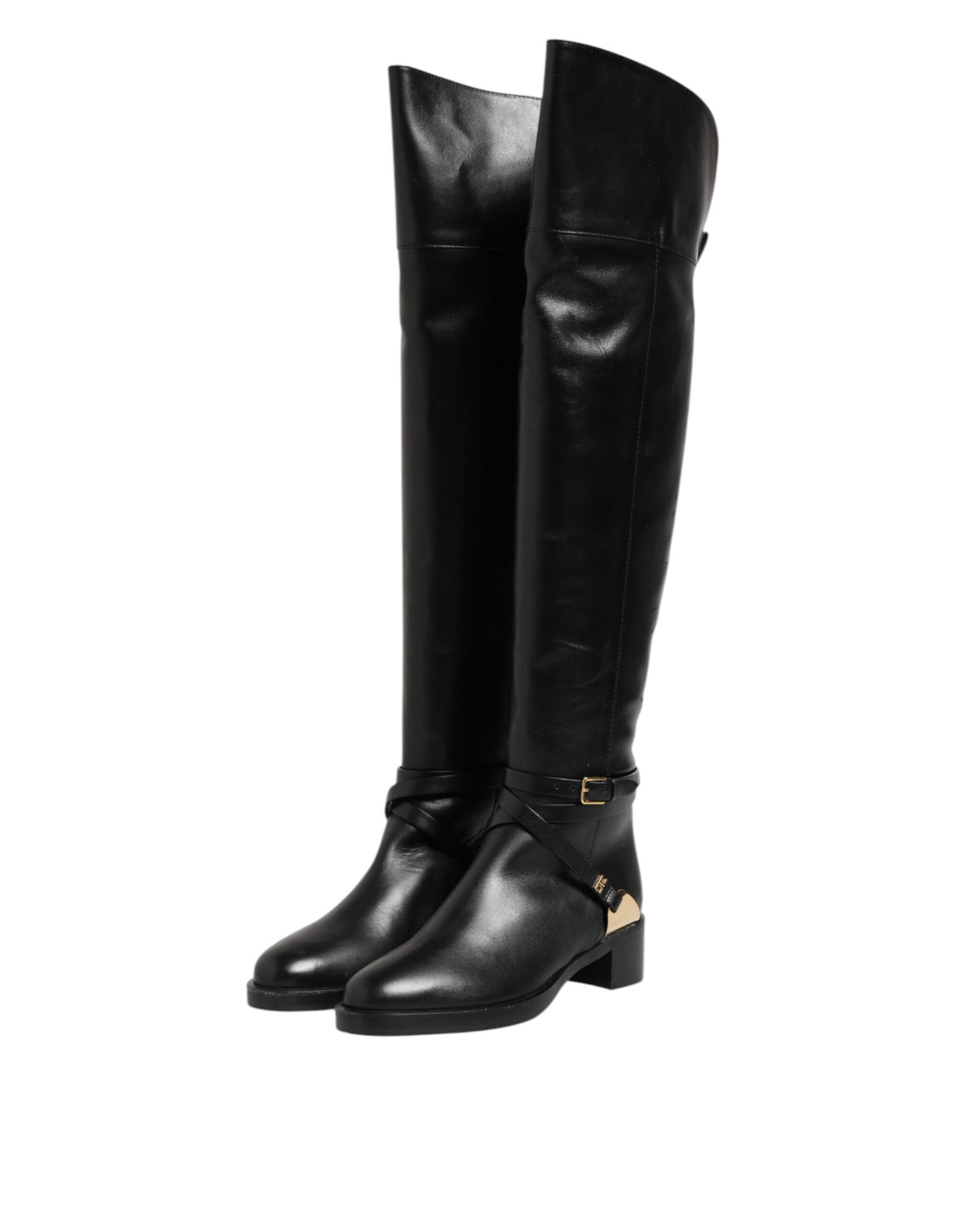 Step into unparalleled elegance with Elisabetta Franchi's Black Leather Buckled High Boots, a testament to Italian craftsmanship that elevates your style to new heights.