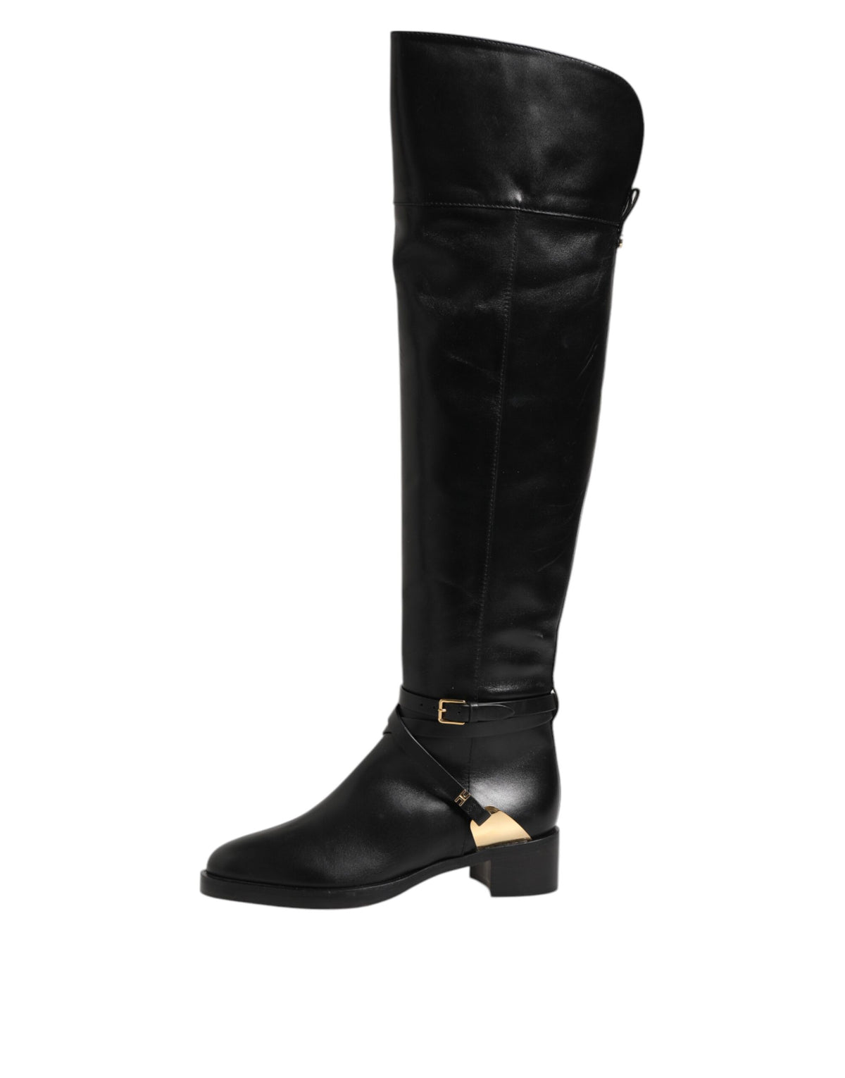 Step into a realm of elegance with Elisabetta Franchi's Black Leather Buckled High Boots, where Italian craftsmanship meets timeless luxury for the discerning connoisseur.