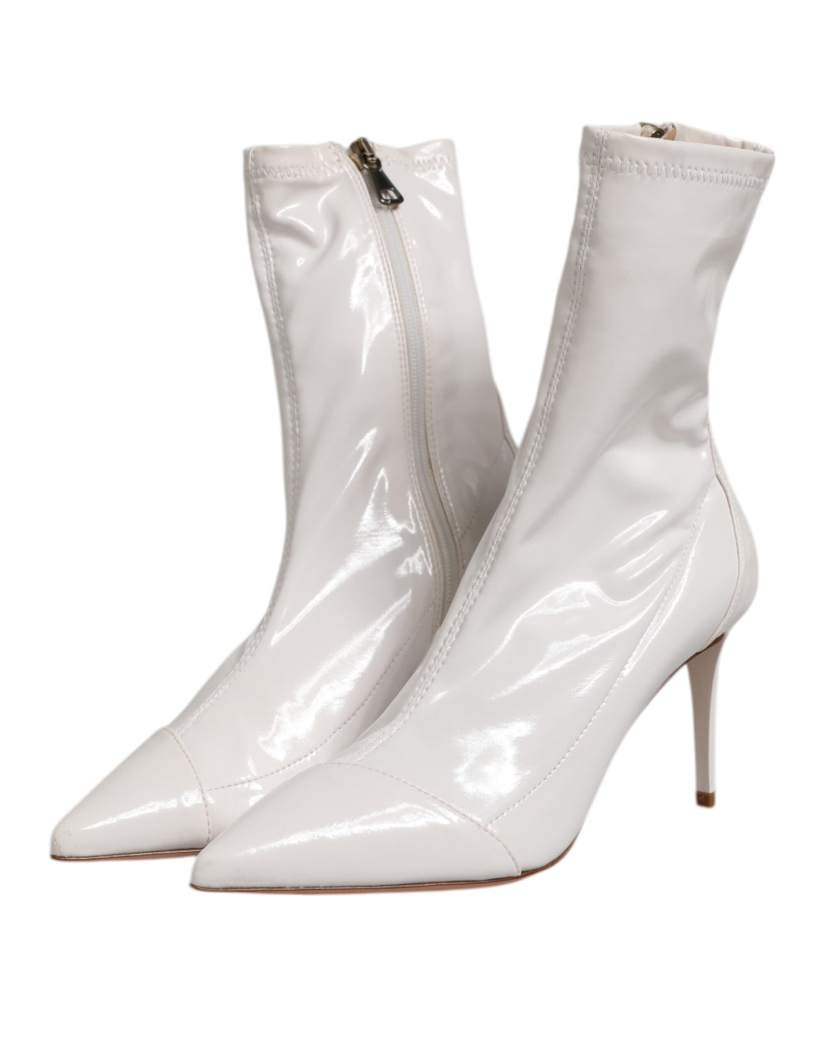 Experience the allure of Elisabetta Franchi's white stiletto mid-calf boots, where Italian craftsmanship meets timeless elegance, perfect for the discerning connoisseur.