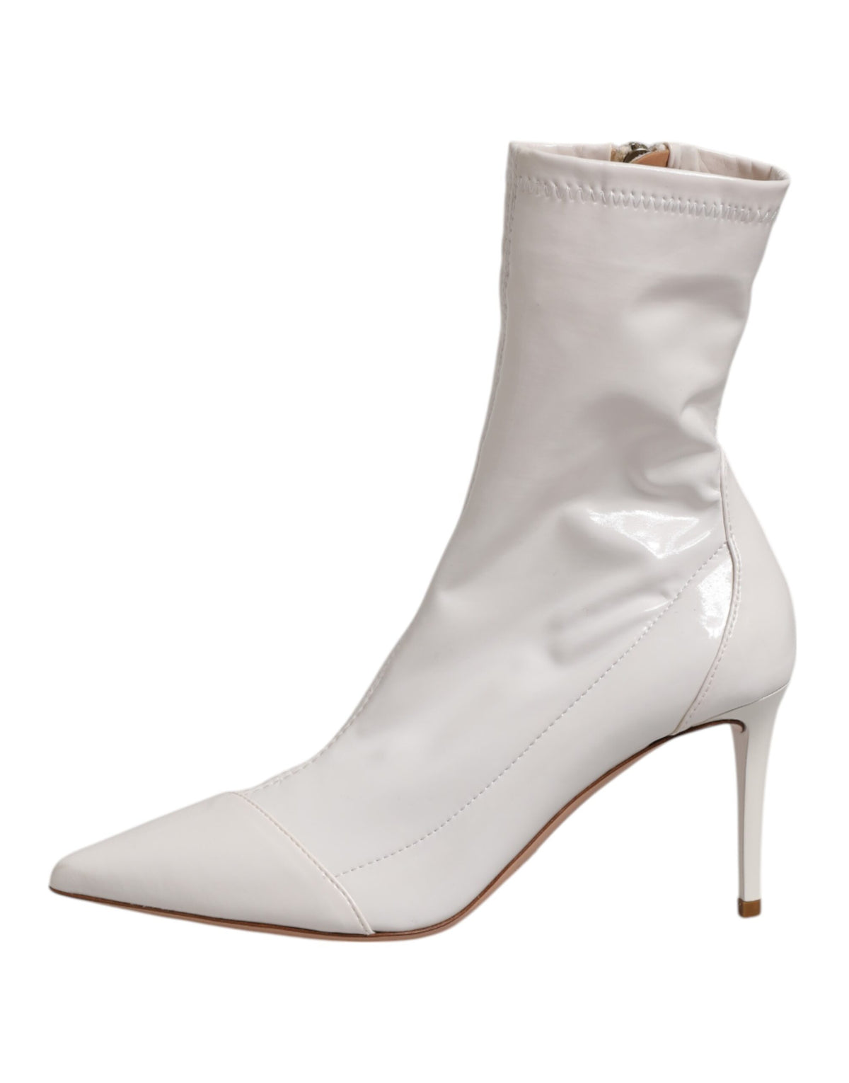 Experience the exquisite allure of Elisabetta Franchi's white stiletto mid-calf boots, a luxurious statement of Italian craftsmanship that elevates every ensemble.