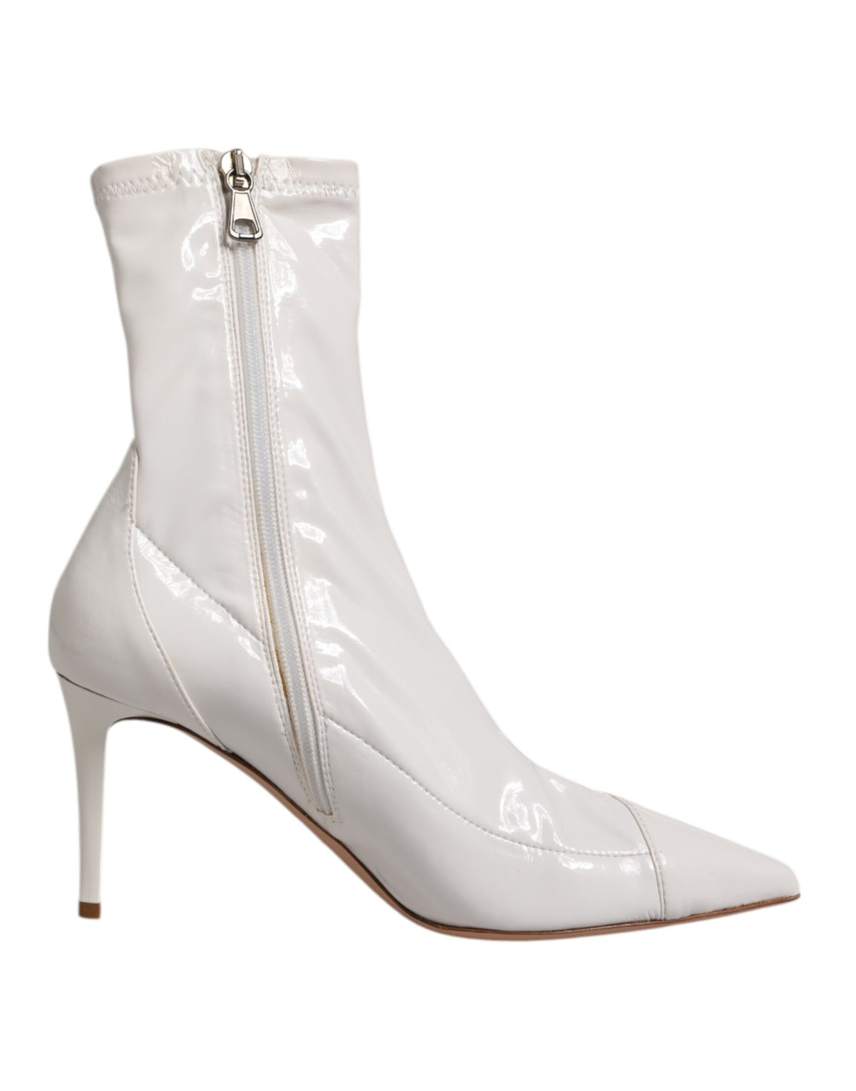 Step into a realm of elegance with Elisabetta Franchi's white stiletto mid-calf boots, where Italian craftsmanship meets luxurious allure, perfect for the discerning connoisseur.