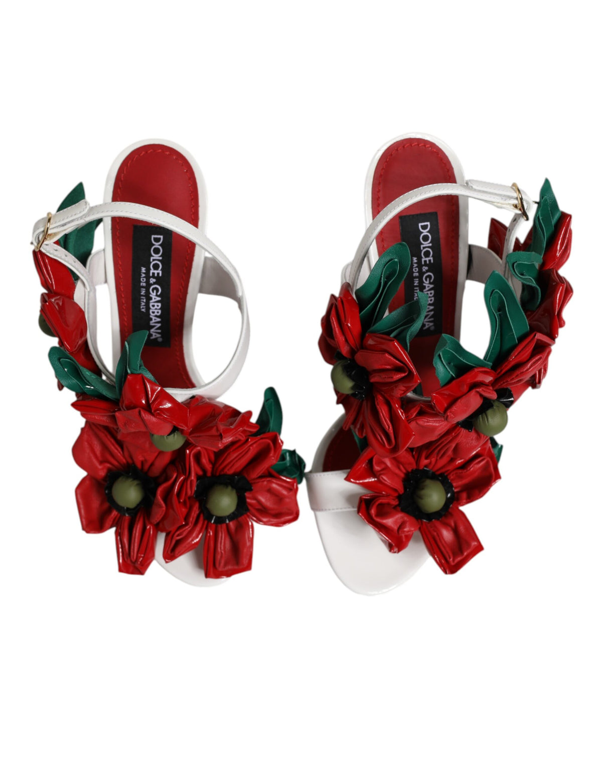 Experience the exquisite craftsmanship of Dolce & Gabbana's White Leather Floral Detailing Sandals, where luxury meets elegance for the discerning individual.