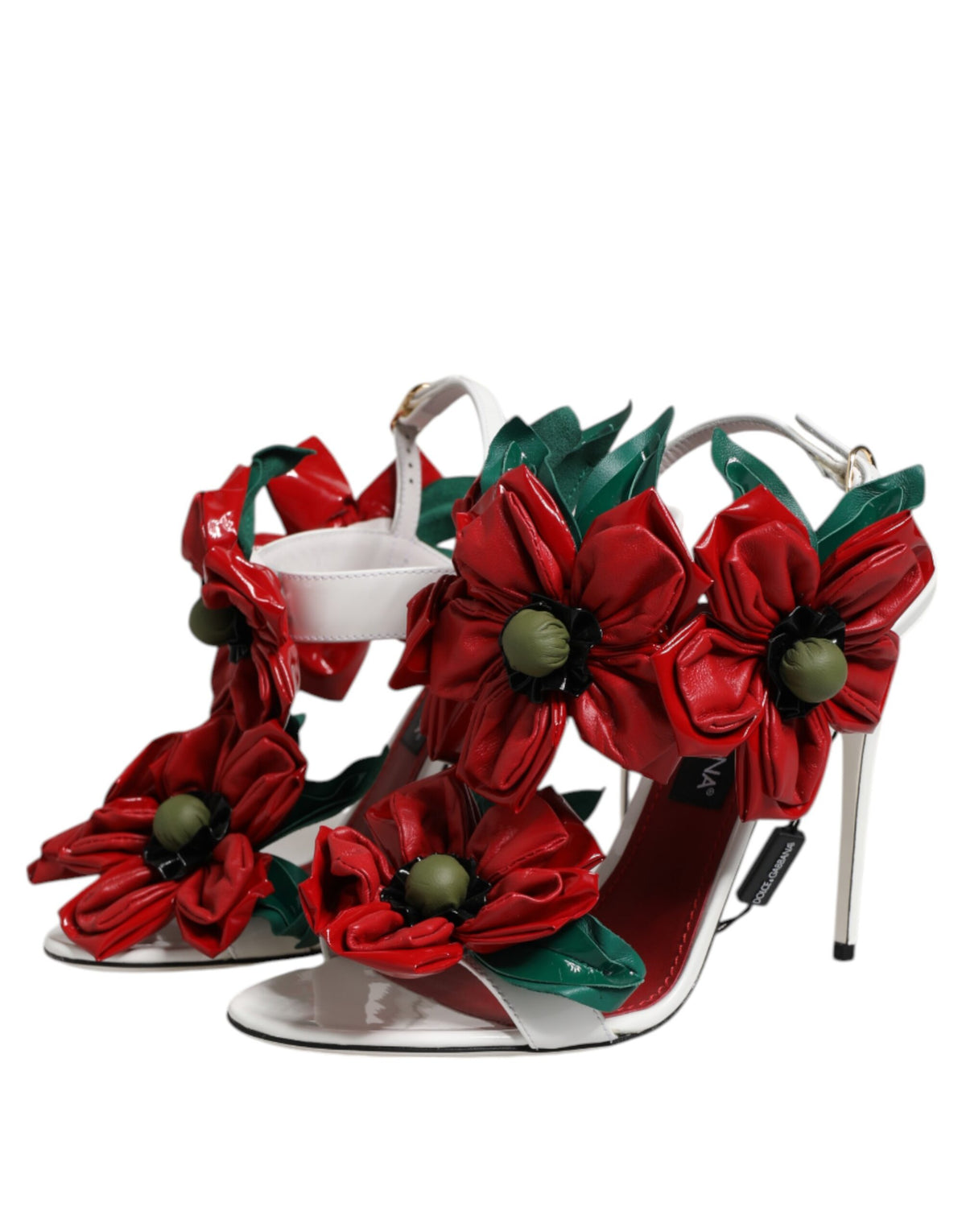 Experience the allure of Dolce & Gabbana's White Leather Floral Detailing Sandals, where exquisite craftsmanship meets timeless elegance, perfect for the discerning individual.