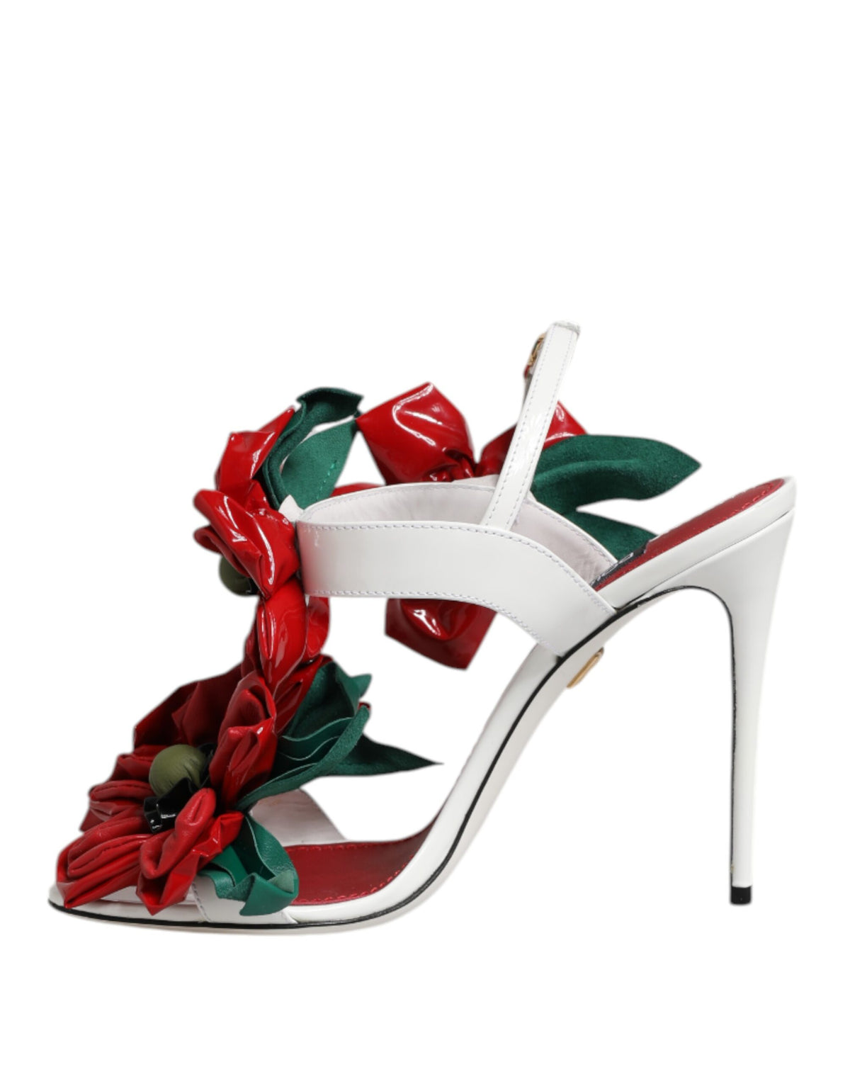 Elevate your style with Dolce & Gabbana's White Leather Floral Detailing Sandals, where exquisite craftsmanship meets timeless elegance for the discerning individual.