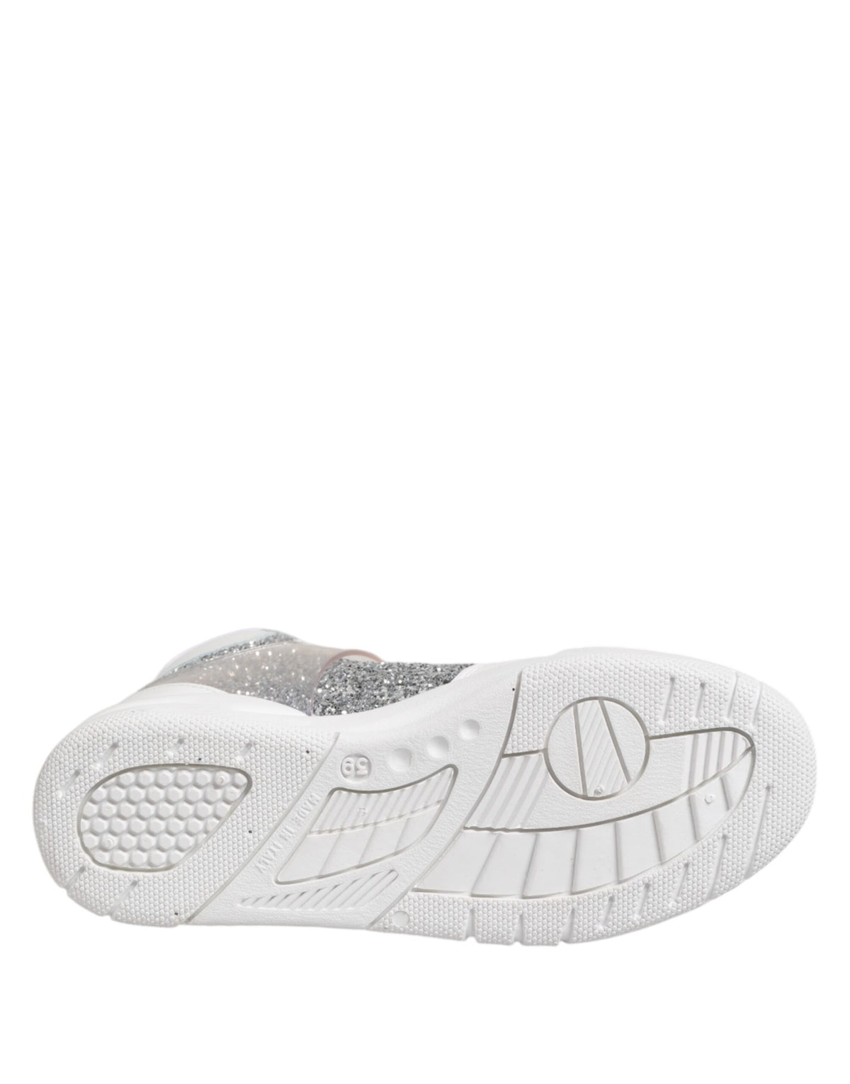 Step into the realm of luxury with Chiara Ferragni's White Silver High Top Sneakers, crafted from authentic leather to elevate your style with sophistication and grace.