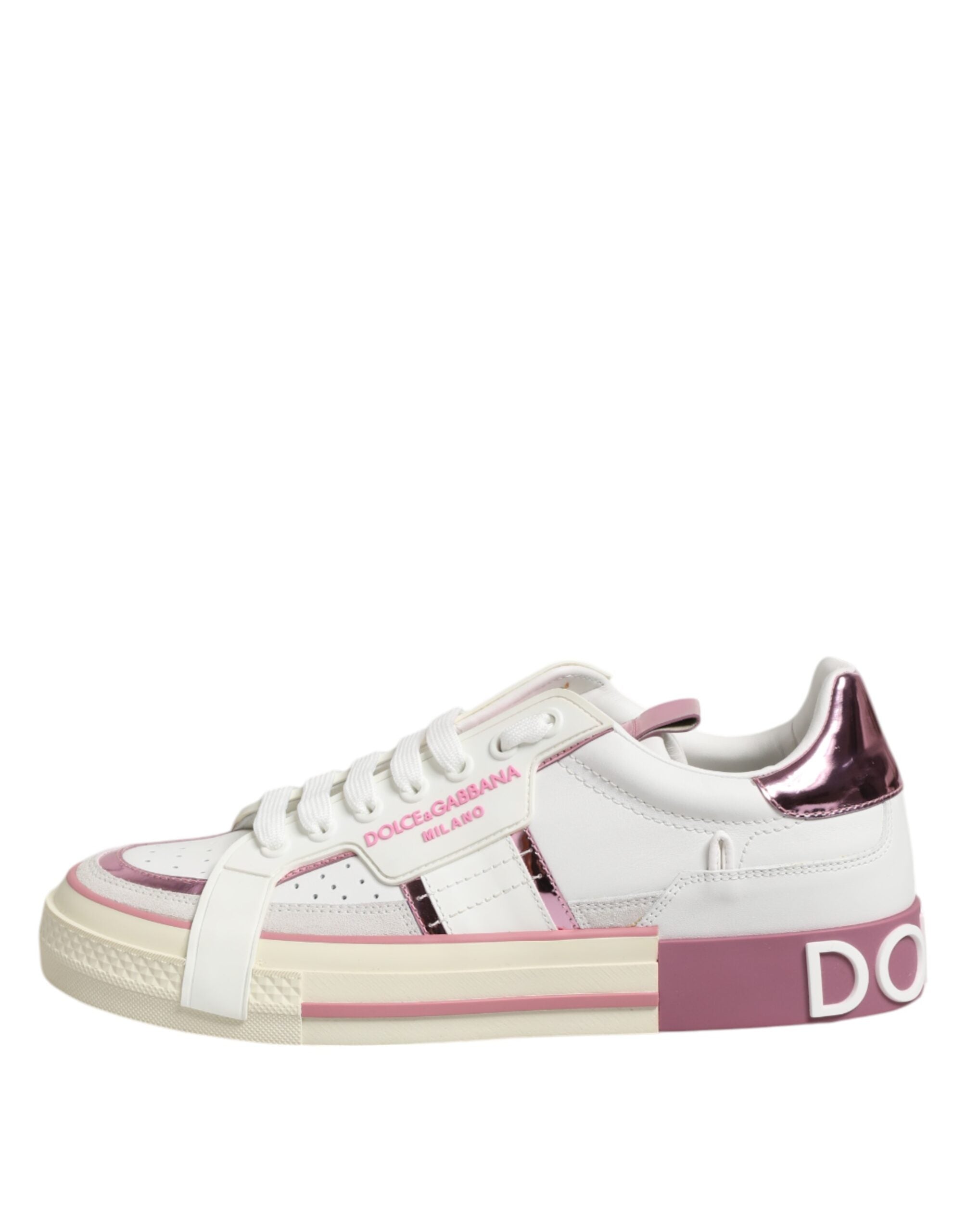 Dolce & Gabbana White Leather DG Logo Low Top Sneakers Shoes