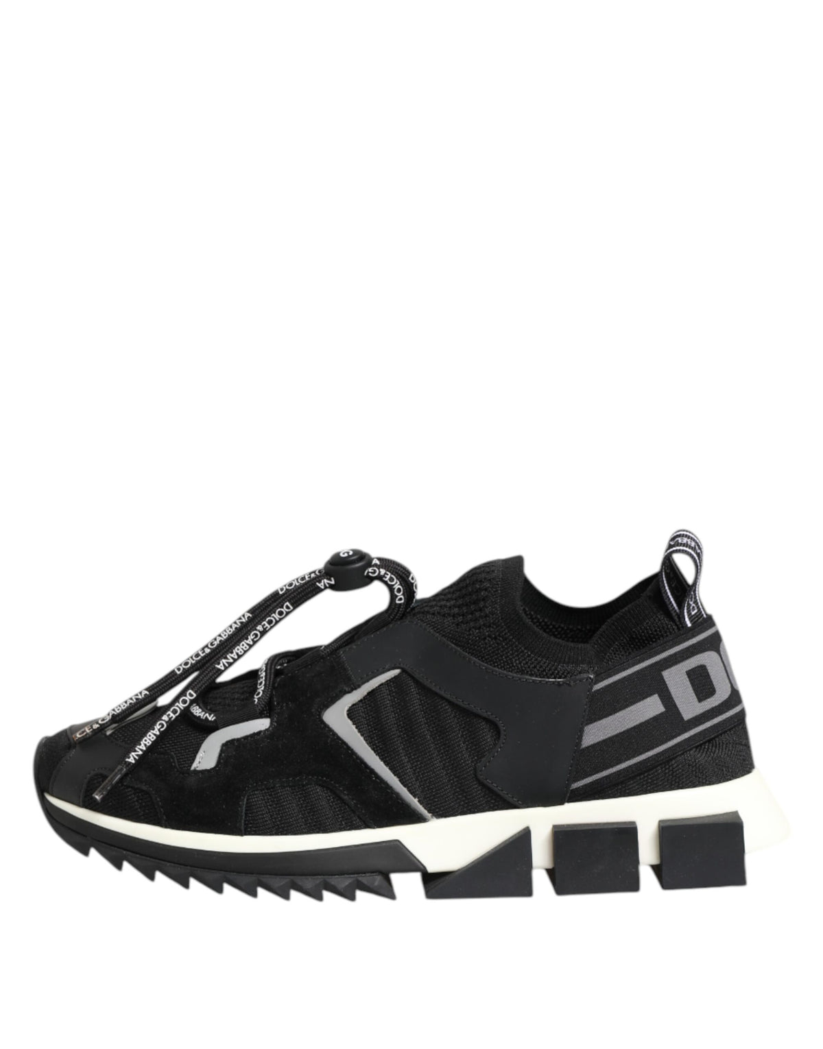 Elevate your style with Dolce & Gabbana's Black White Logo Sorrento Sneakers, where Italian craftsmanship meets luxurious comfort, perfect for the discerning individual.