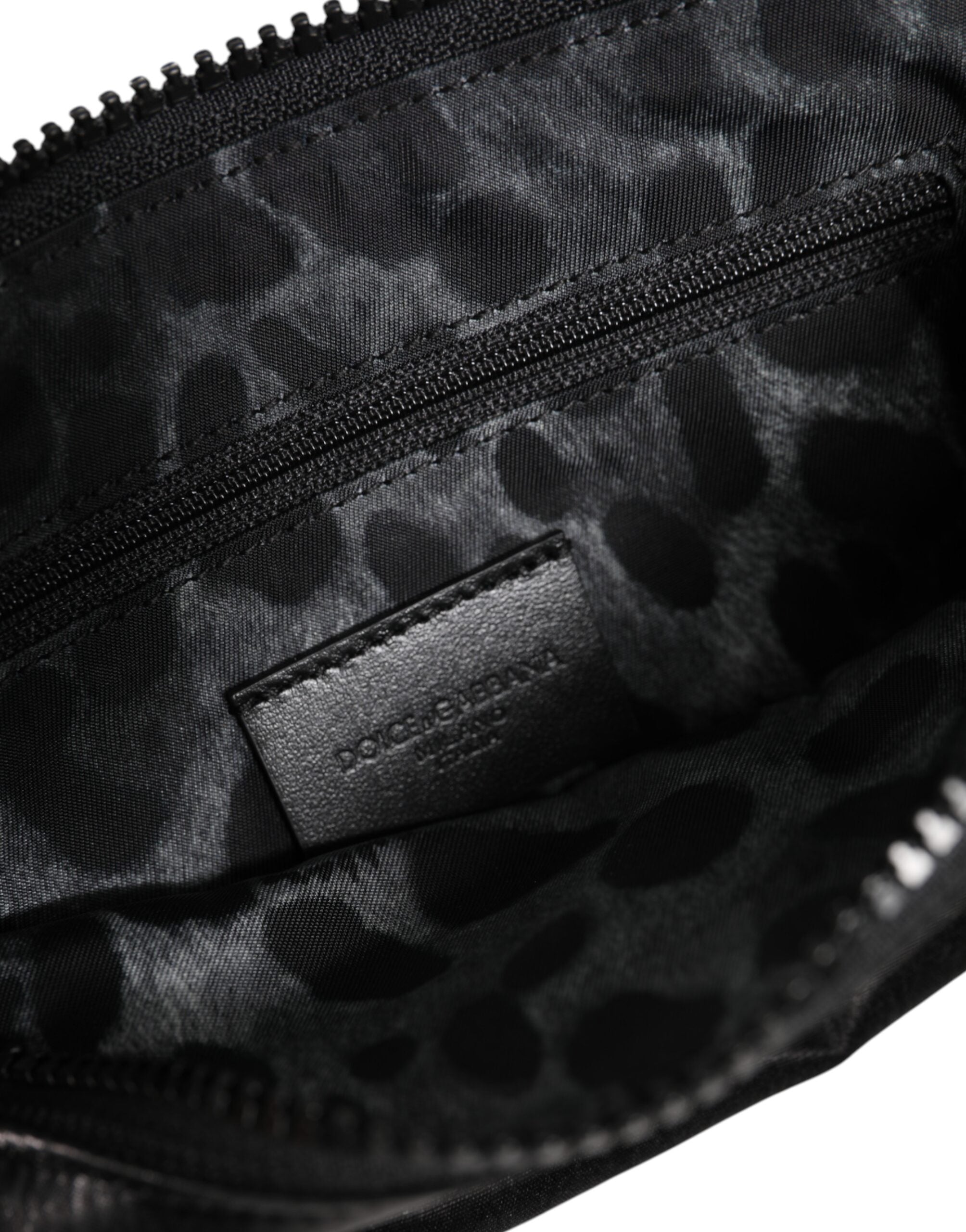 Dolce & Gabbana Black Nylon Logo Plaque Keyring Pouch Clutch Bag