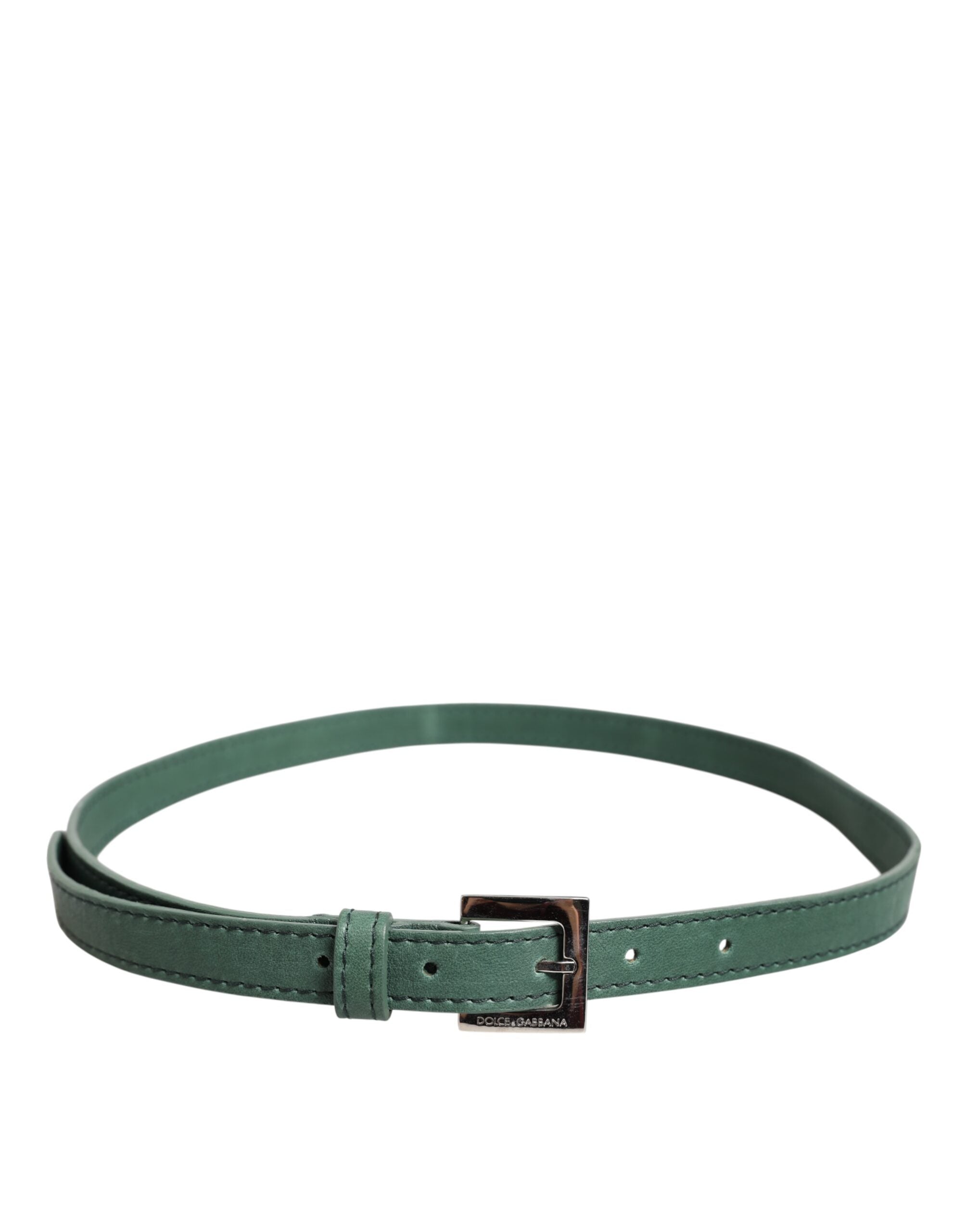 Elevate your style with the Dolce & Gabbana Dark Green Leather Silver Metal Buckle Belt, a masterpiece of Italian craftsmanship that embodies timeless elegance and versatile luxury.