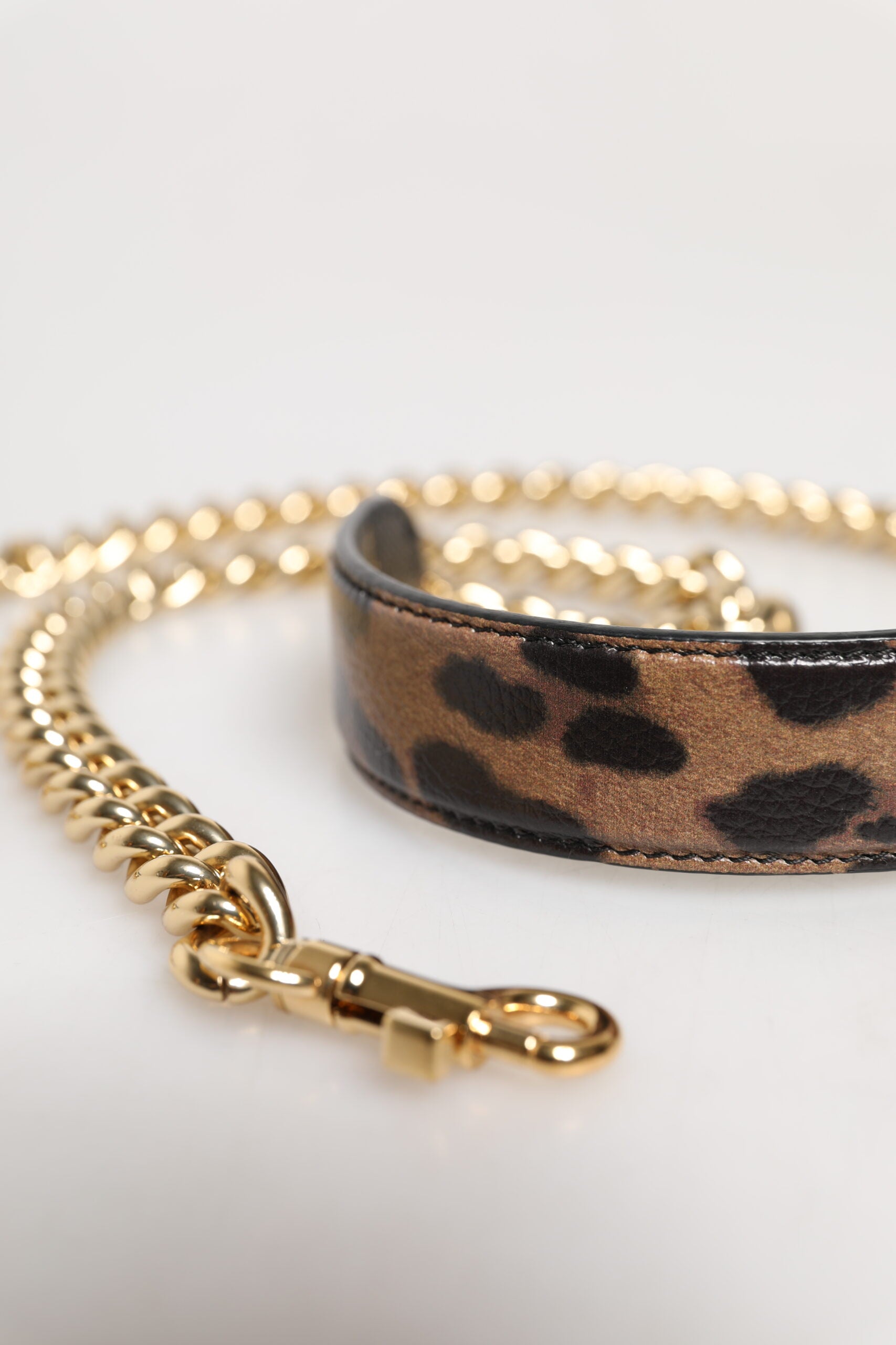 Dolce & Gabbana Brown Leopard Gold Brass Chain Accessory Shoulder Strap