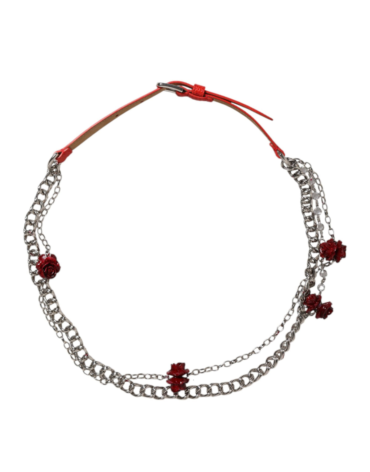 Dolce & Gabbana Red Leather Floral Cintura Belt - Couture Elegance