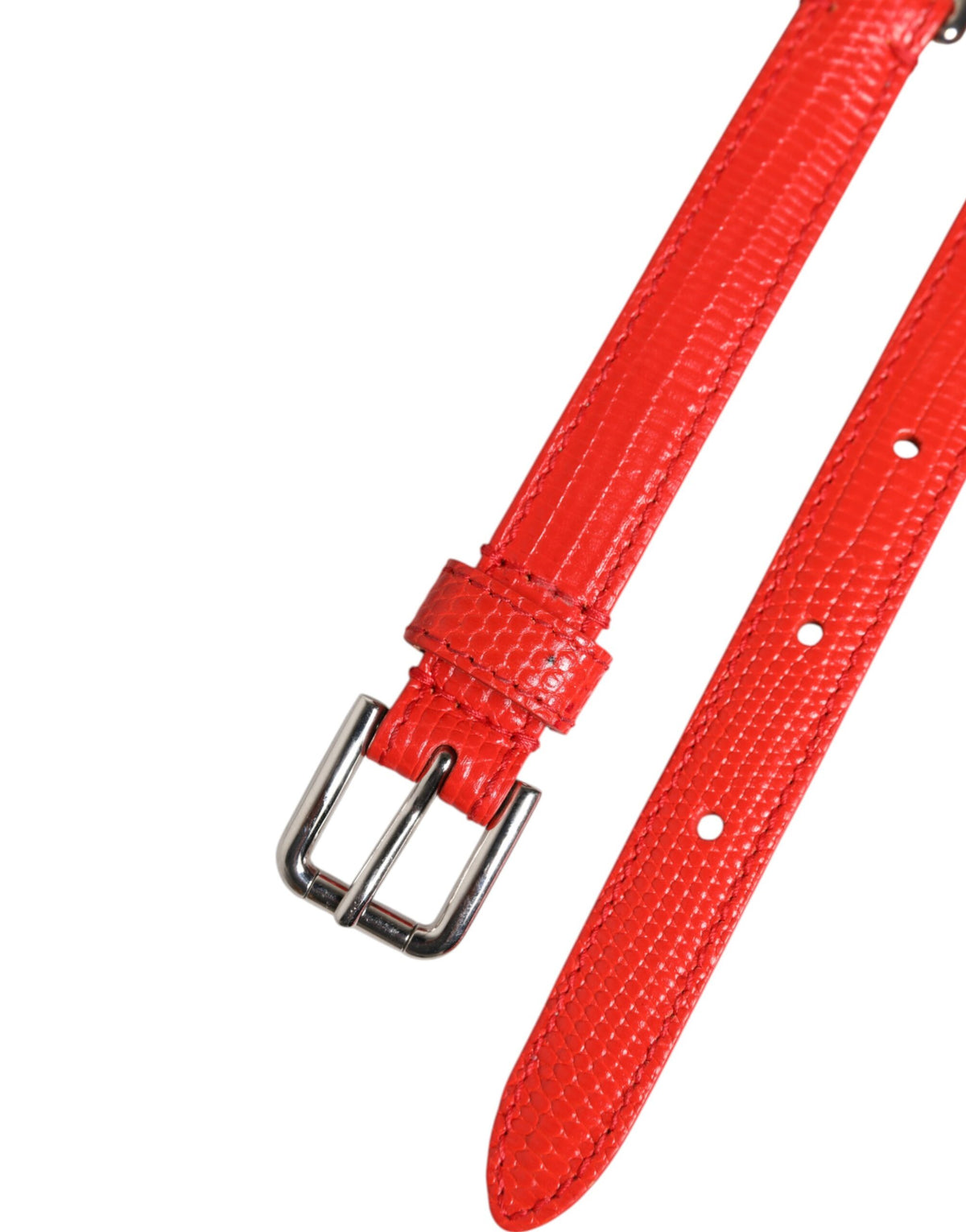 Dolce & Gabbana Red Leather Floral Cintura Belt - Couture Elegance