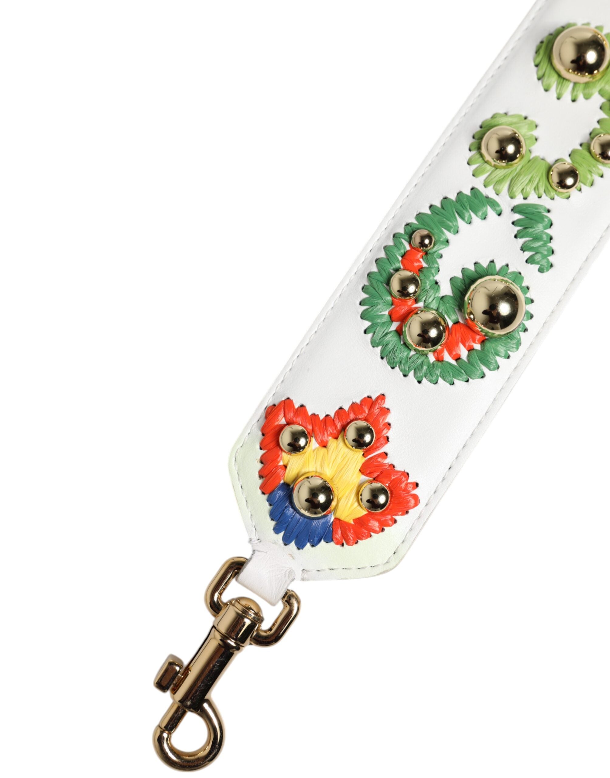 Elevate your style with the Dolce & Gabbana White Calfskin Raffia Embroidered Patchwork Shoulder Strap, a luxurious blend of artisanal craftsmanship and sophisticated elegance.