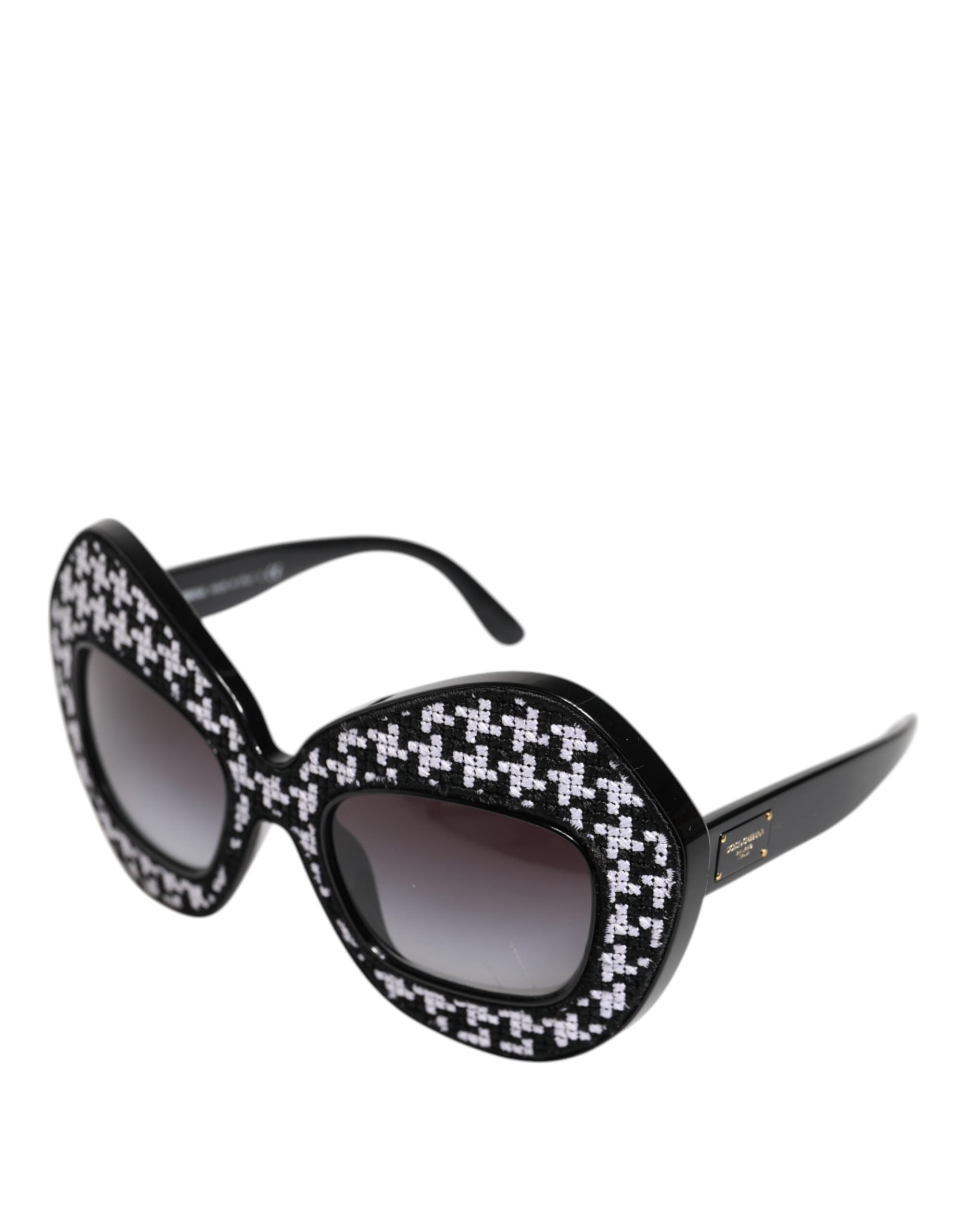 Dolce & Gabbana Black White PIED DE POULE Print Oversized Shades Sunglasses