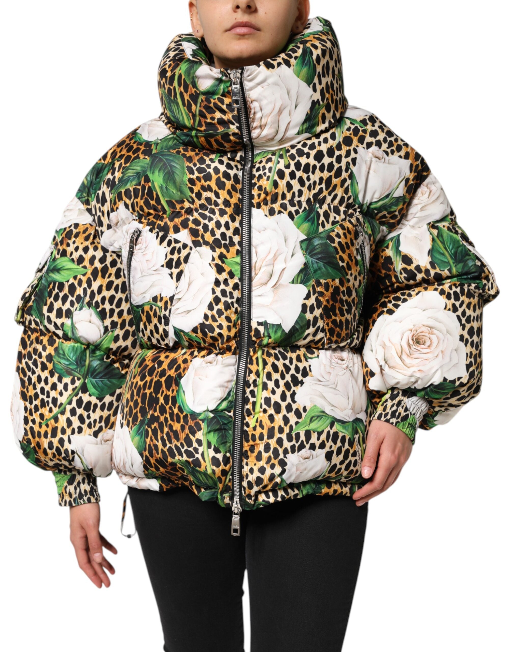 Elevate your winter wardrobe with the Dolce & Gabbana Multicolor Leopard Rose Puffer Jacket, a luxurious blend of exquisite design and high craftsmanship, perfect for those who embody elegance and confidence.