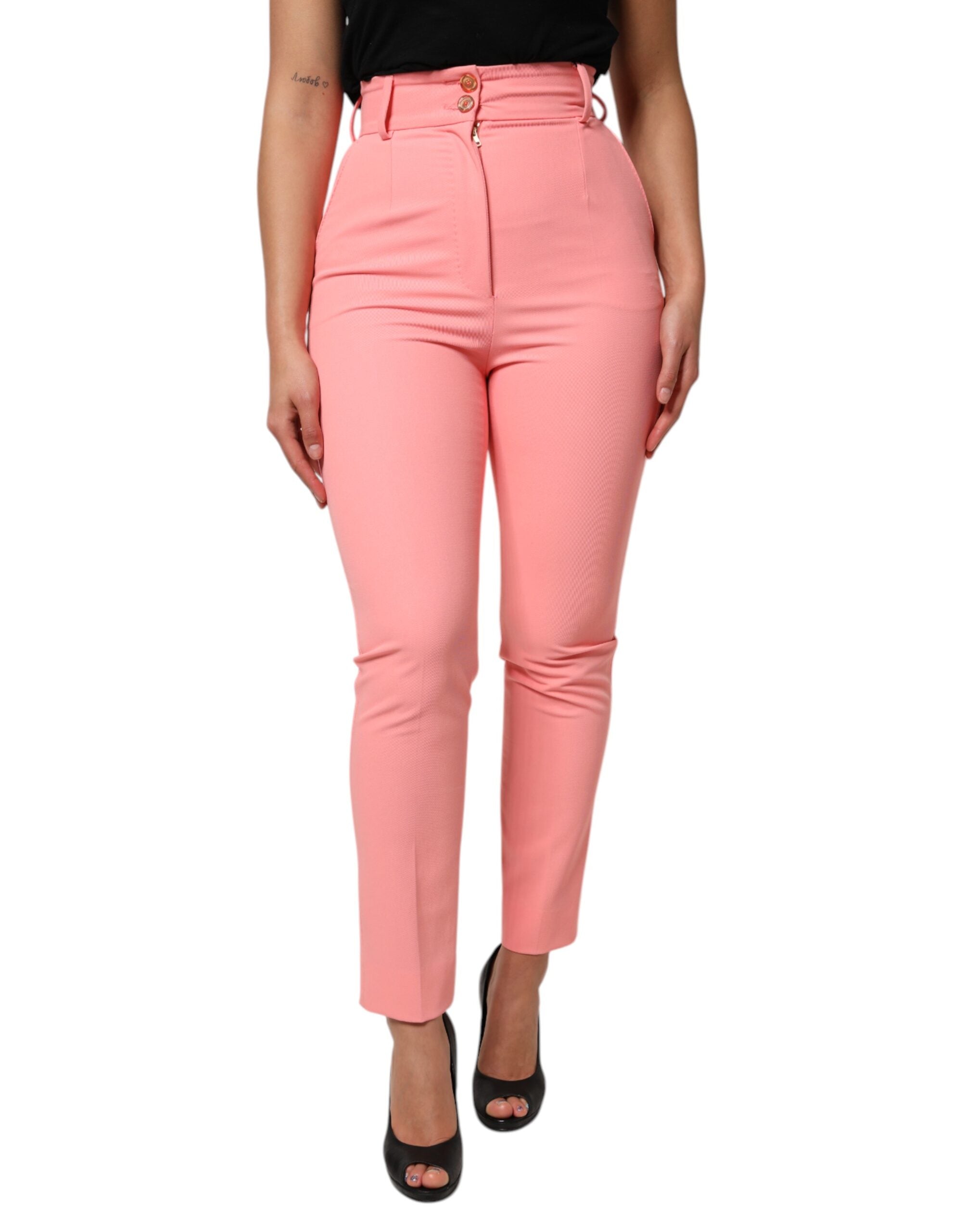 Elevate your wardrobe with Dolce & Gabbana's Pink High Waist Dress Tapered Pants, a luxurious blend of exquisite craftsmanship and modern sophistication, perfect for any elegant occasion.