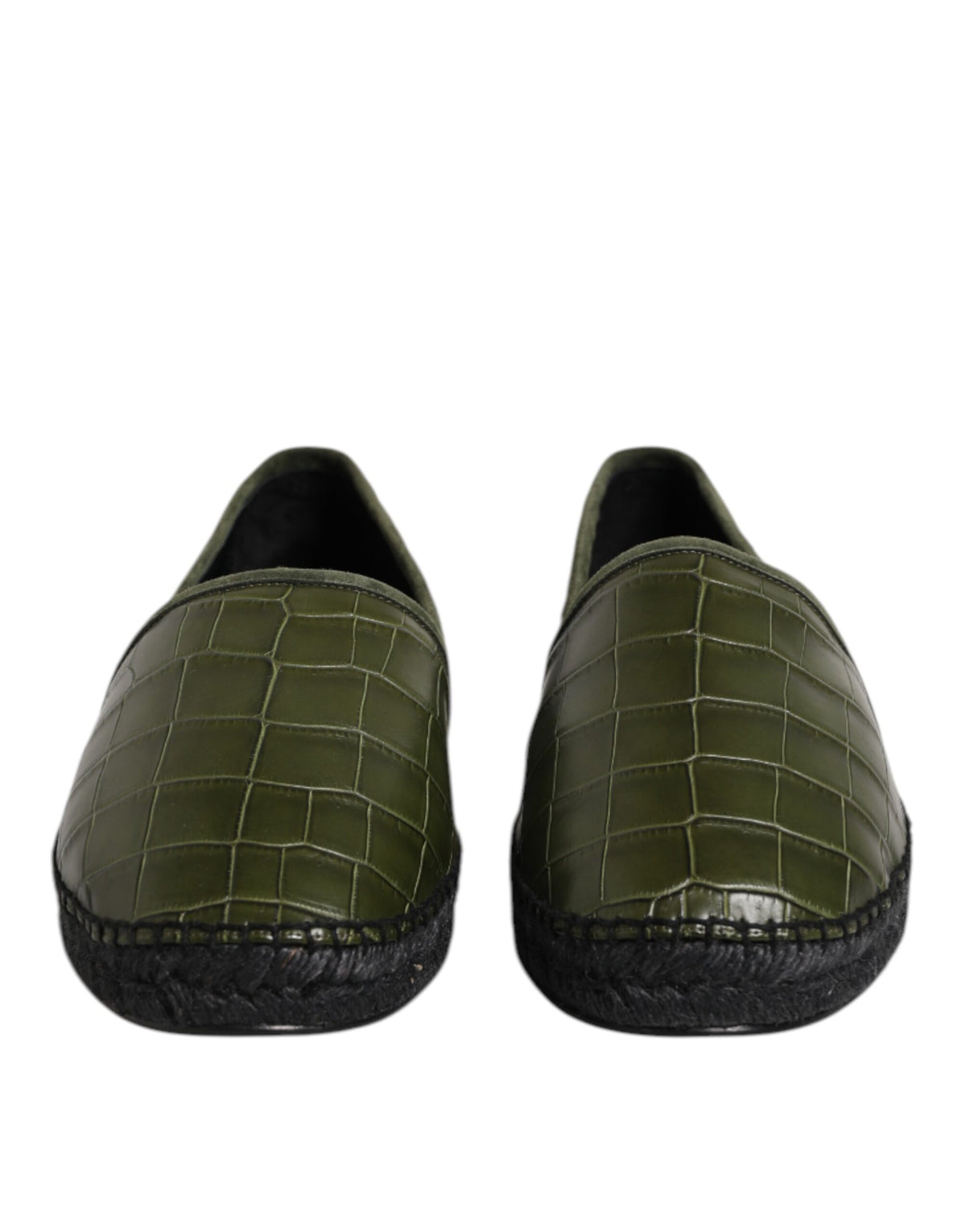 Indulge in the exquisite Dolce & Gabbana Green Exotic Leather Espadrilles, crafted from luxurious crocodile and goatskin leather, embodying timeless elegance and sophisticated allure.
