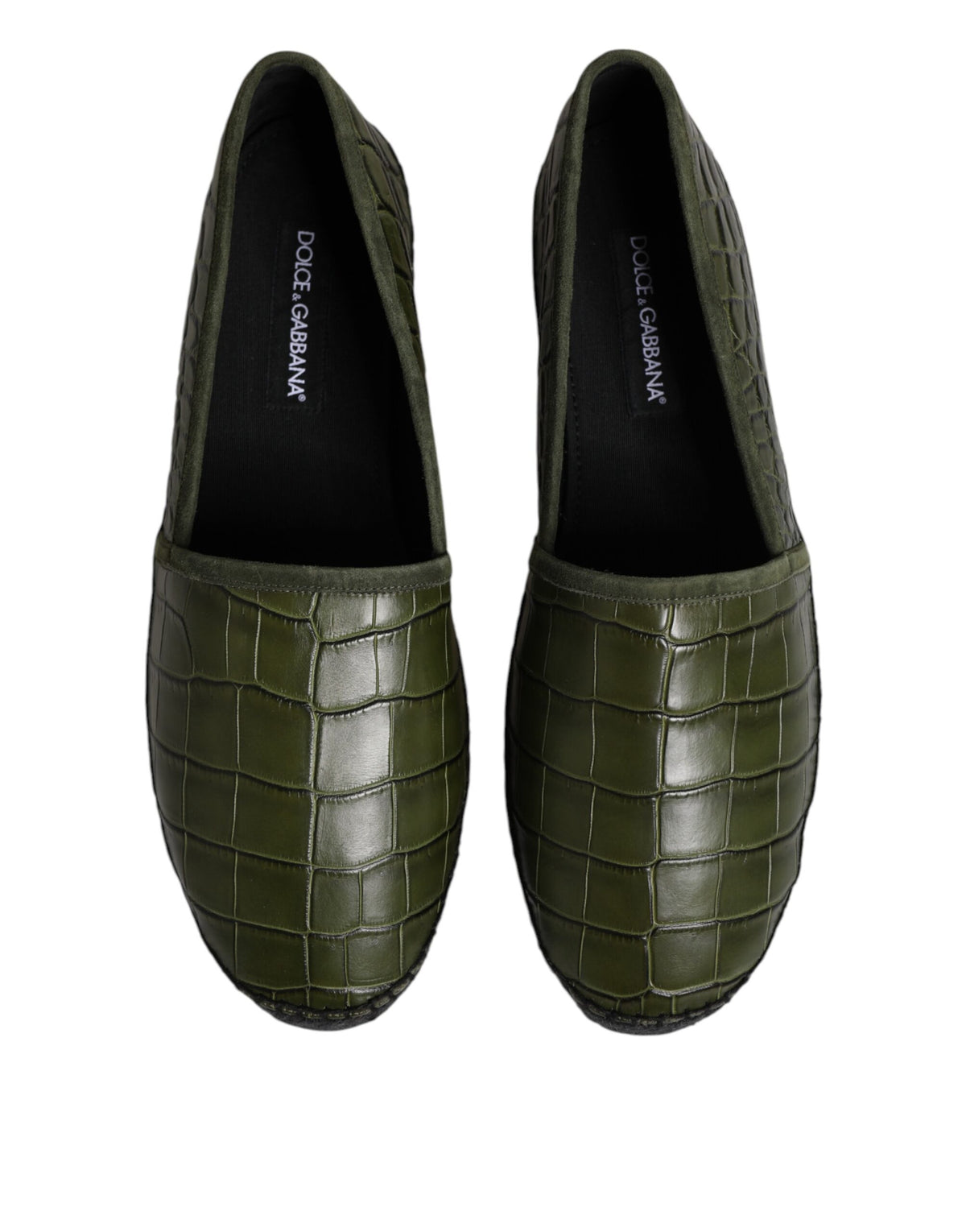 Experience the opulence of Dolce & Gabbana Green Exotic Leather Espadrilles, crafted from luxurious crocodile leather, embodying elegance and sophistication for the discerning individual.