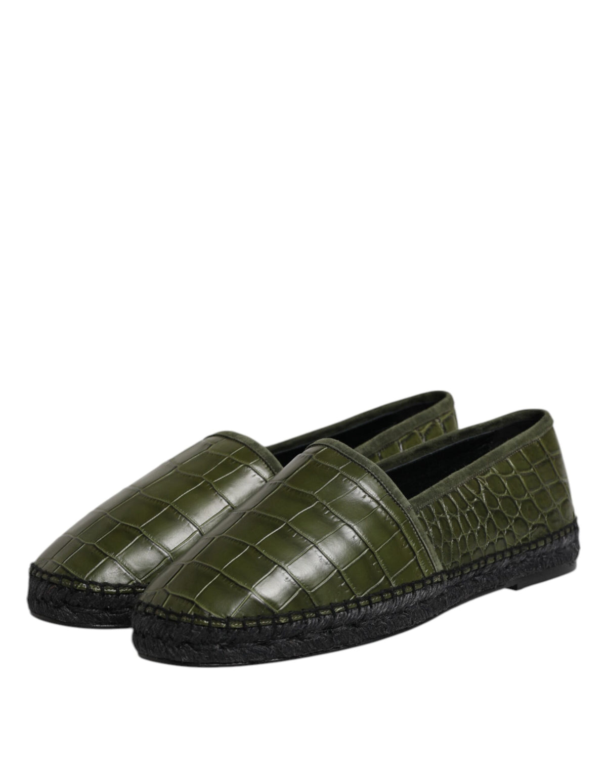 Step into unparalleled elegance with Dolce & Gabbana's Green Exotic Leather Espadrilles, crafted from luxurious crocodile and goatskin leather for the discerning individual.
